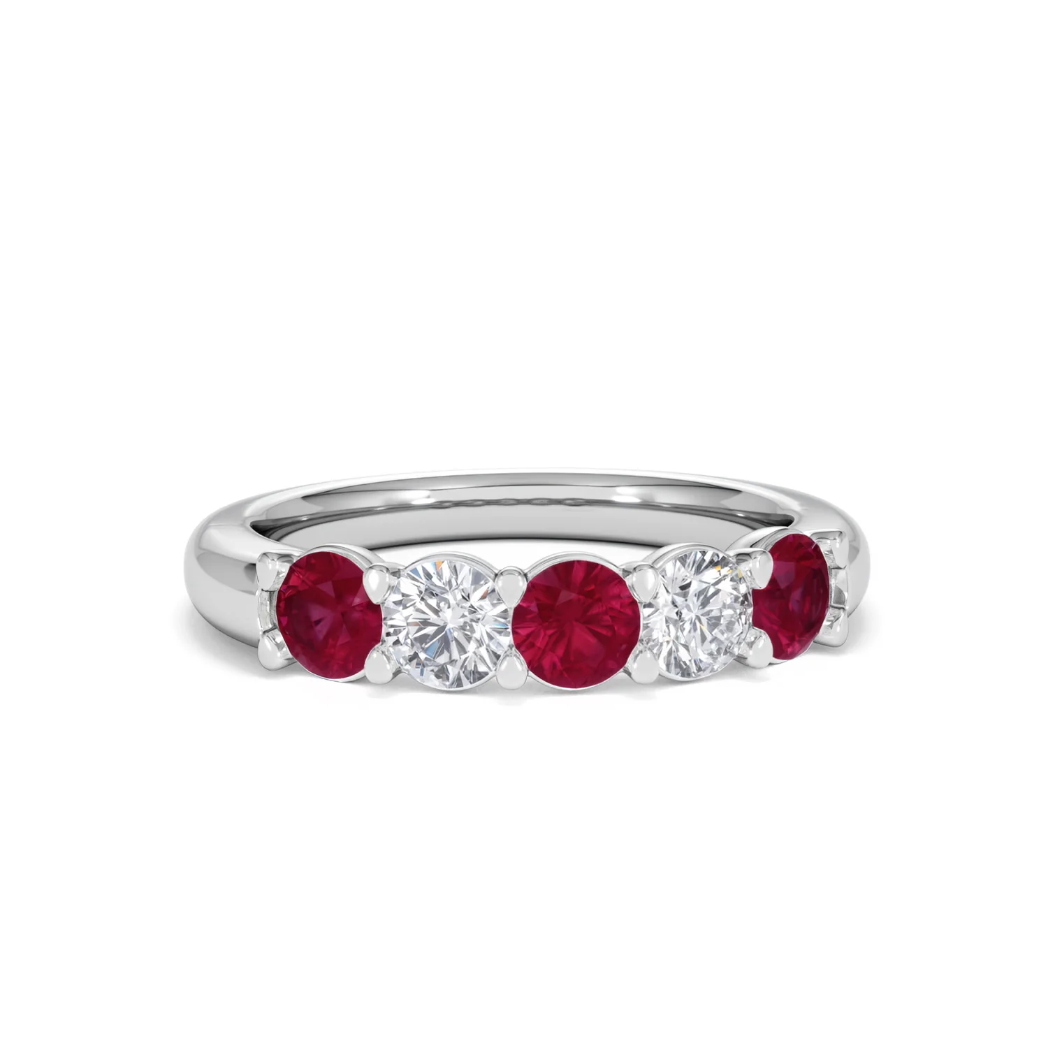 Solene 0.75ct Round Cut Lab Ruby and Lab Diamond Half Eternity Ring in 18K White Gold - Image 11