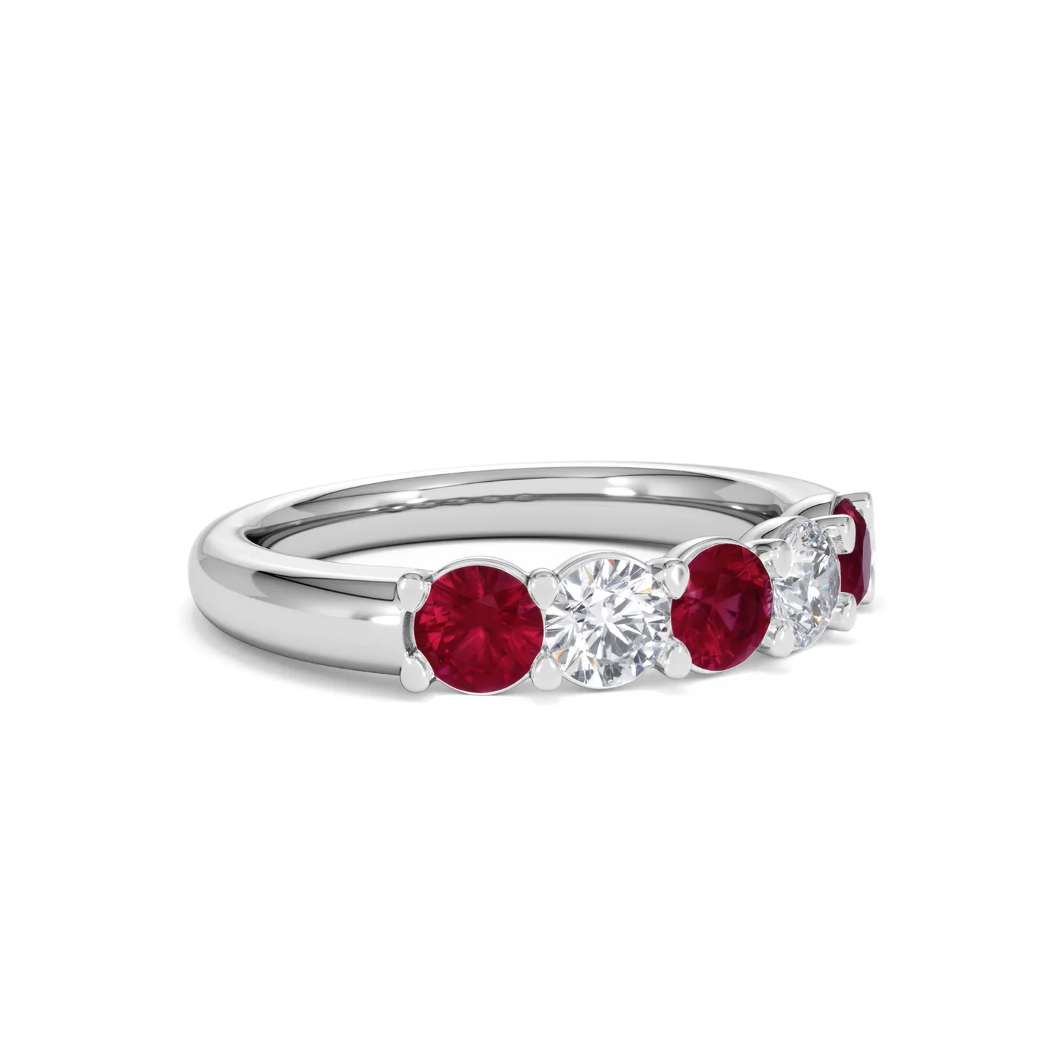 Solene 0.75ct Round Cut Lab Ruby and Lab Diamond Half Eternity Ring in 18K White Gold - Image 17