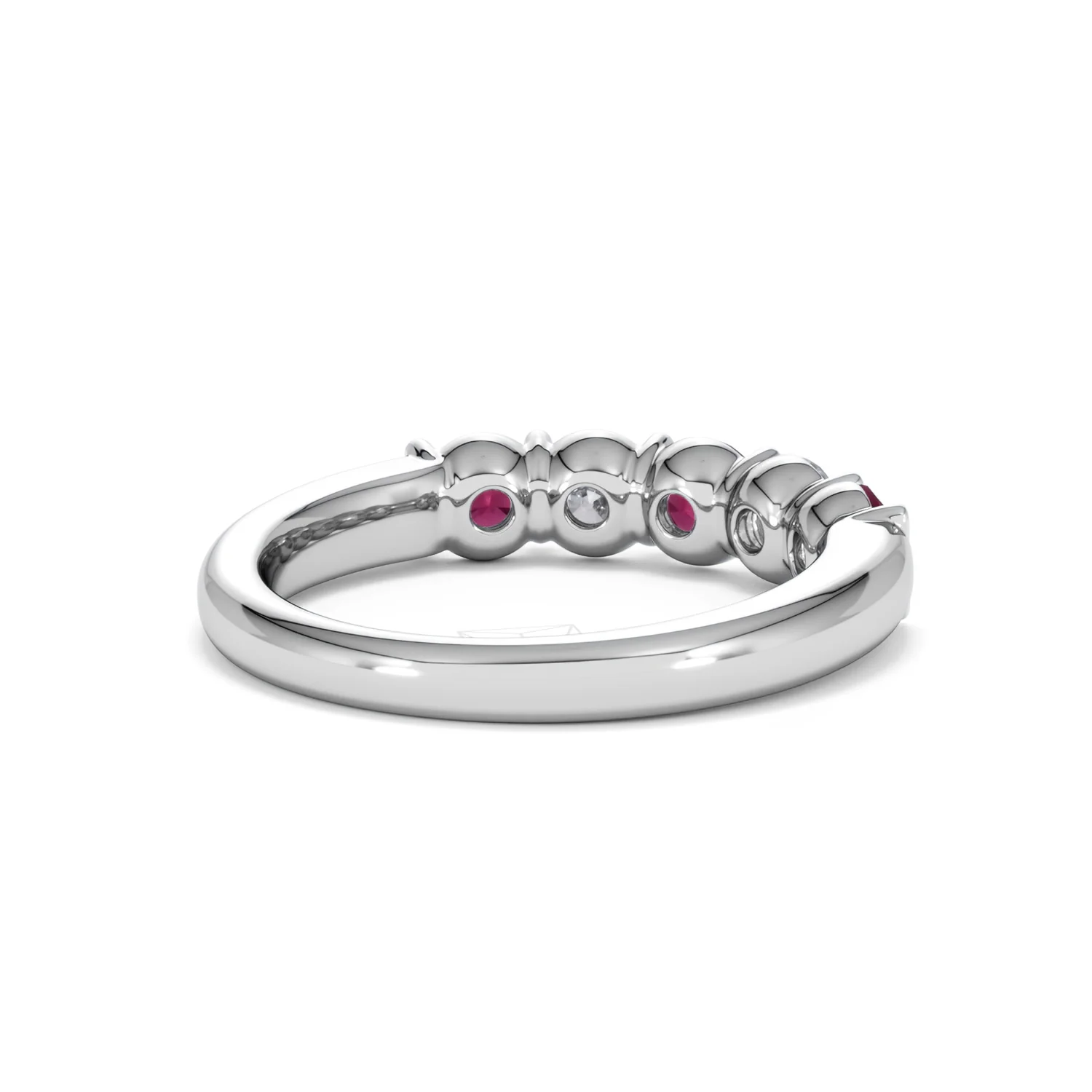 Solene 0.75ct Round Cut Lab Ruby and Lab Diamond Half Eternity Ring in 18K White Gold - Image 42