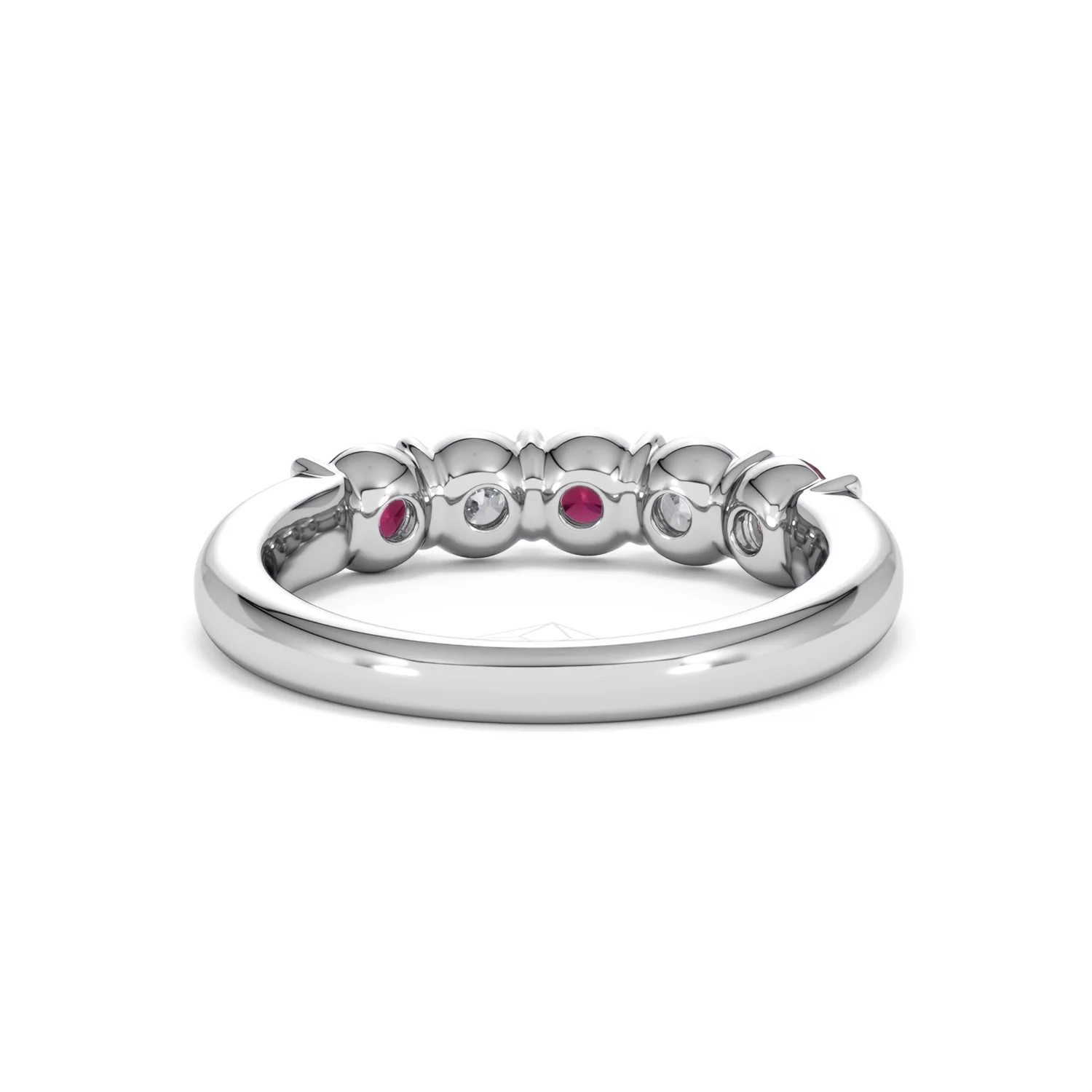 Solene 0.75ct Round Cut Lab Ruby and Lab Diamond Half Eternity Ring in 18K White Gold - Image 47