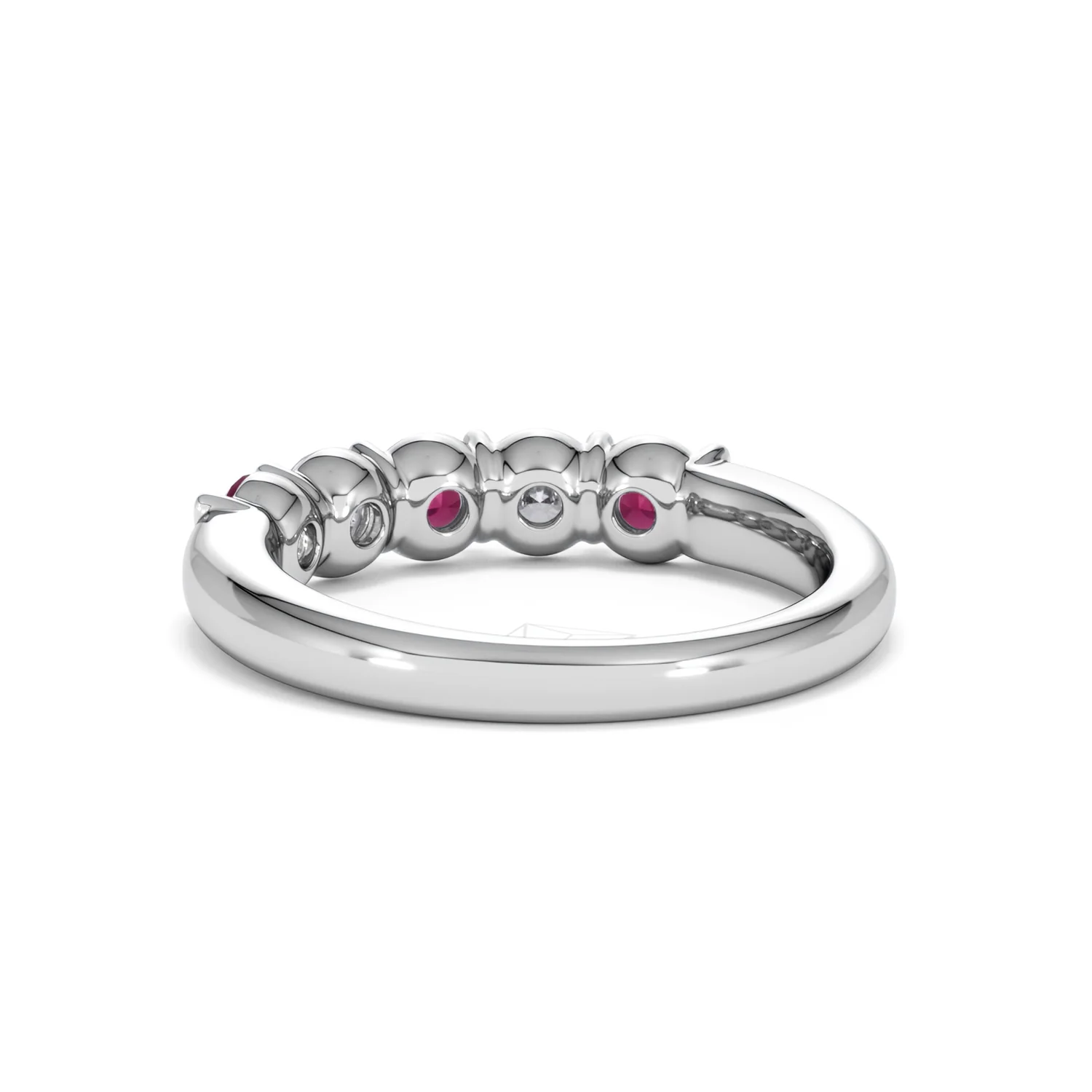 Solene 0.75ct Round Cut Lab Ruby and Lab Diamond Half Eternity Ring in 18K White Gold - Image 54