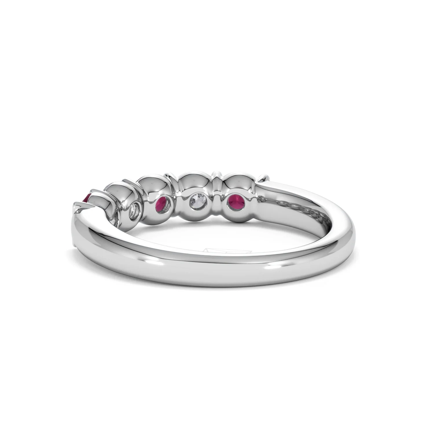 Solene 0.75ct Round Cut Lab Ruby and Lab Diamond Half Eternity Ring in 18K White Gold - Image 56