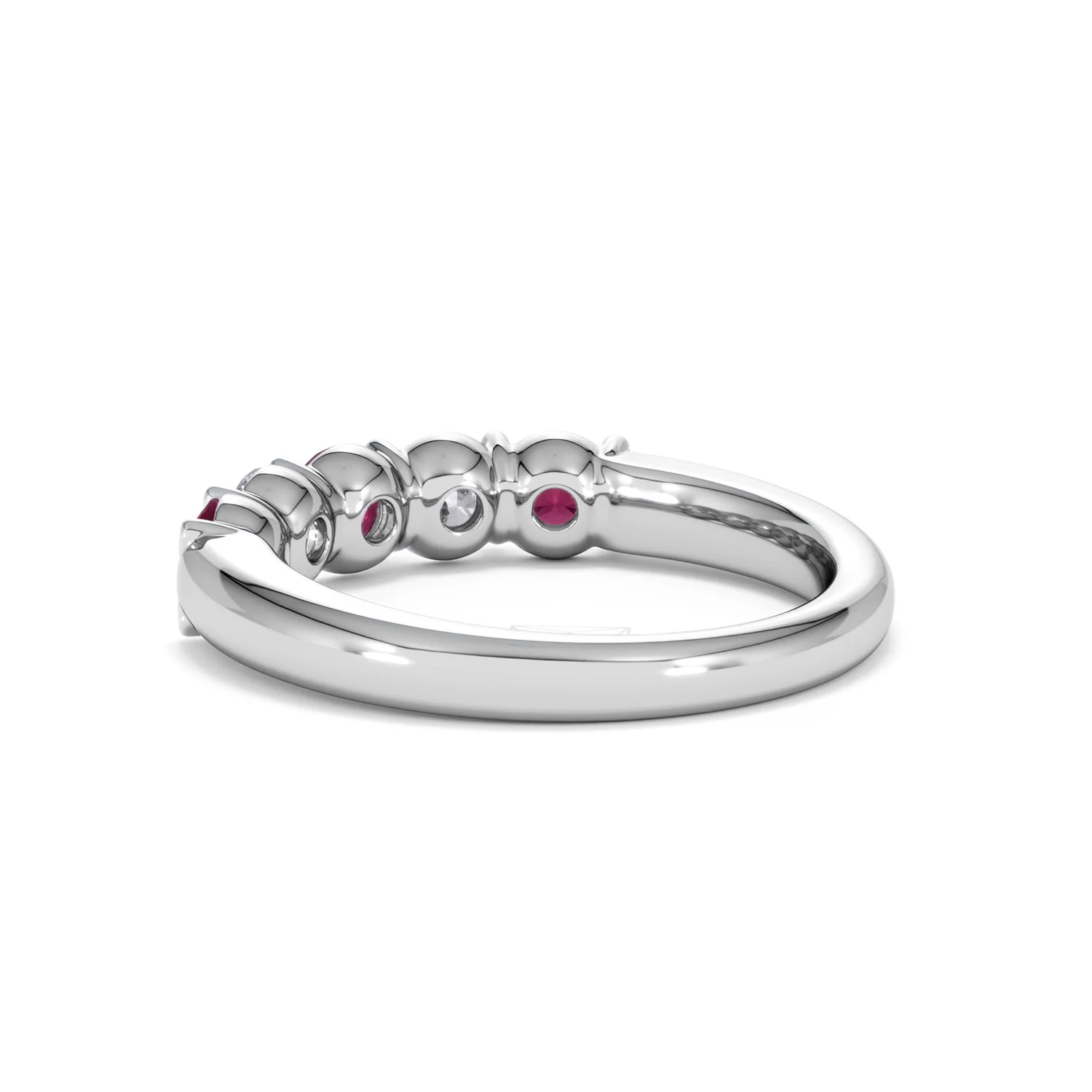 Solene 0.75ct Round Cut Lab Ruby and Lab Diamond Half Eternity Ring in 18K White Gold - Image 58