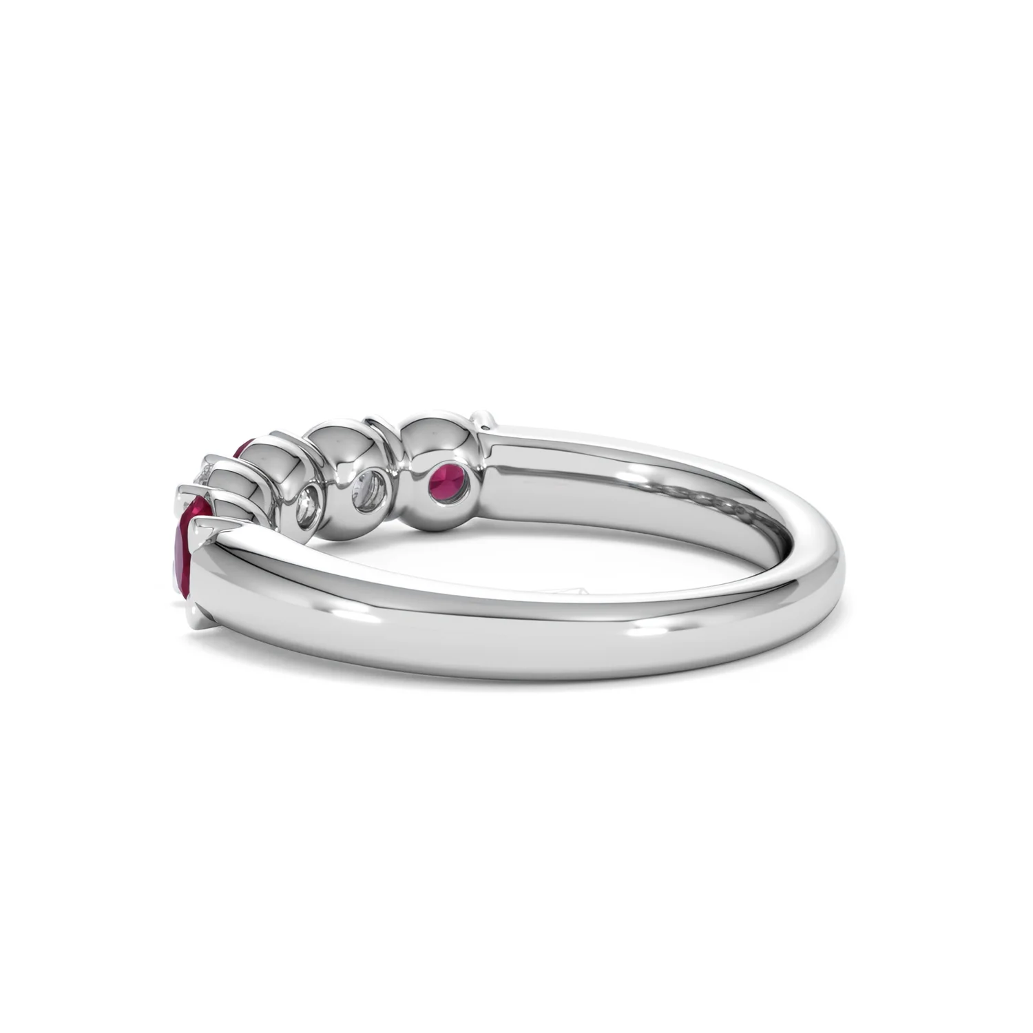 Solene 0.75ct Round Cut Lab Ruby and Lab Diamond Half Eternity Ring in 18K White Gold - Image 62