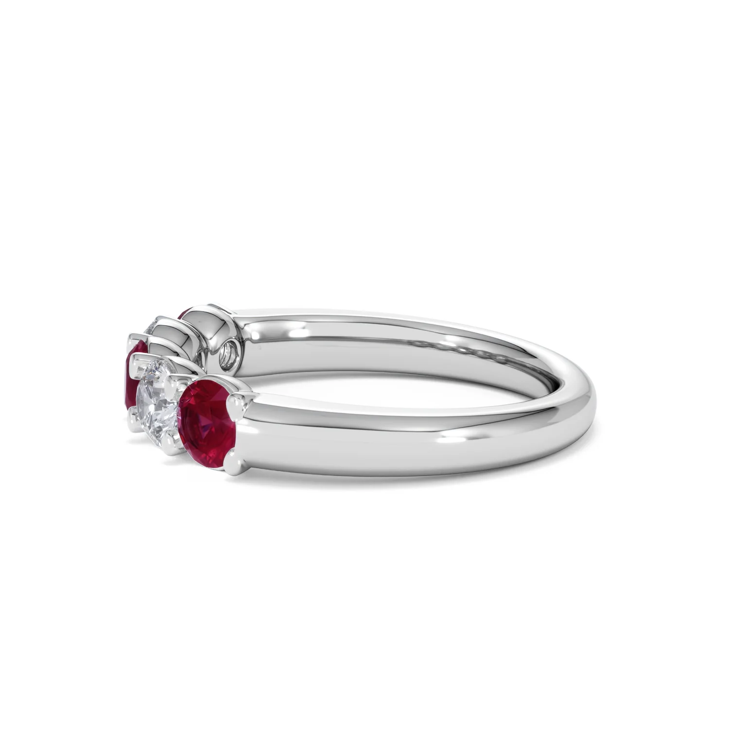 Solene 0.75ct Round Cut Lab Ruby and Lab Diamond Half Eternity Ring in 18K White Gold - Image 70