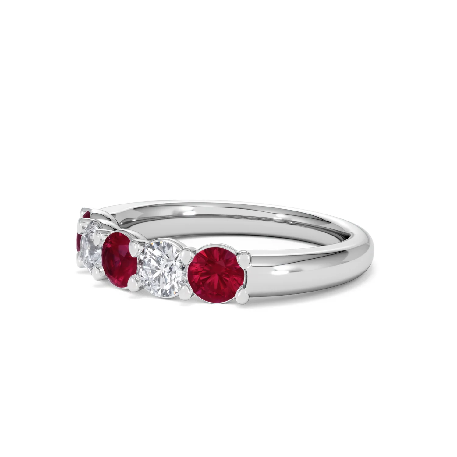 Solene 0.75ct Round Cut Lab Ruby and Lab Diamond Half Eternity Ring in 18K White Gold - Image 78