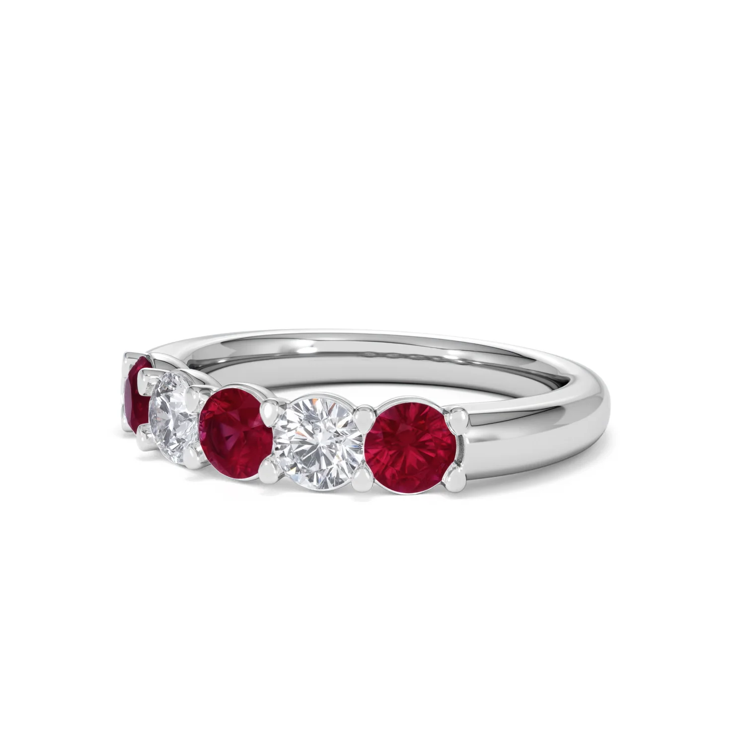 Solene 0.75ct Round Cut Lab Ruby and Lab Diamond Half Eternity Ring in 18K White Gold - Image 81