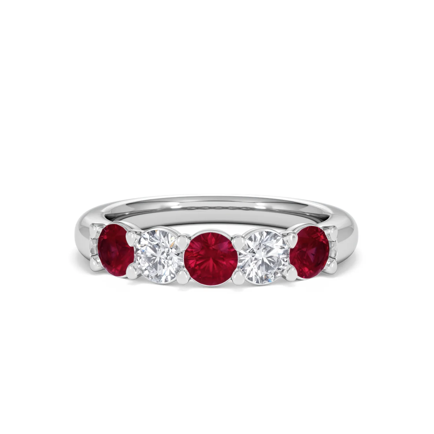 Solene 0.75ct Round Cut Lab Ruby and Lab Diamond Half Eternity Ring in 18K White Gold - Image 88