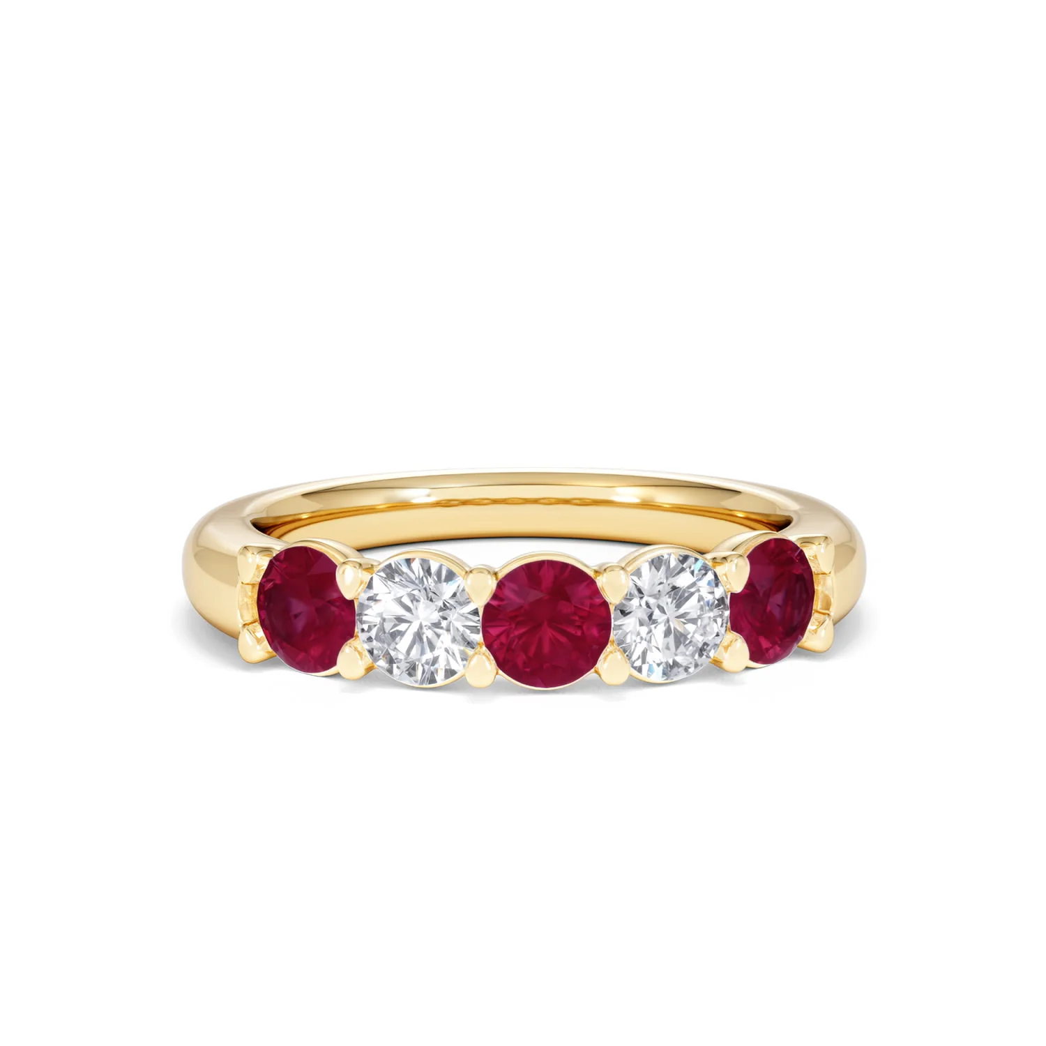 Solene 0.75ct Round Cut Lab Ruby and Lab Diamond Half Eternity Ring in 18K Yellow Gold - Image 10