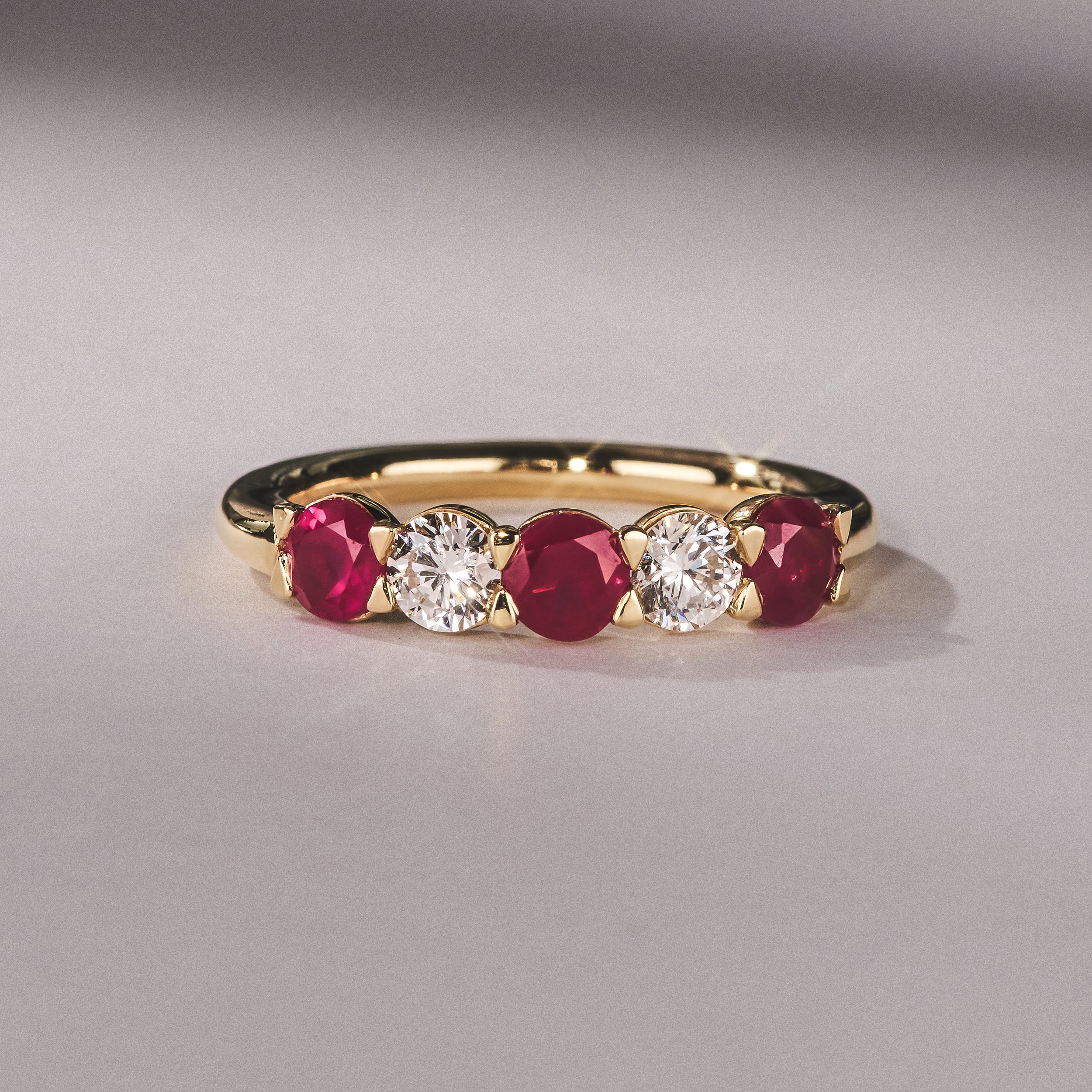 Solene 0.75ct Round Cut Lab Ruby and Lab Diamond Half Eternity Ring in 18K Yellow Gold - Image 6