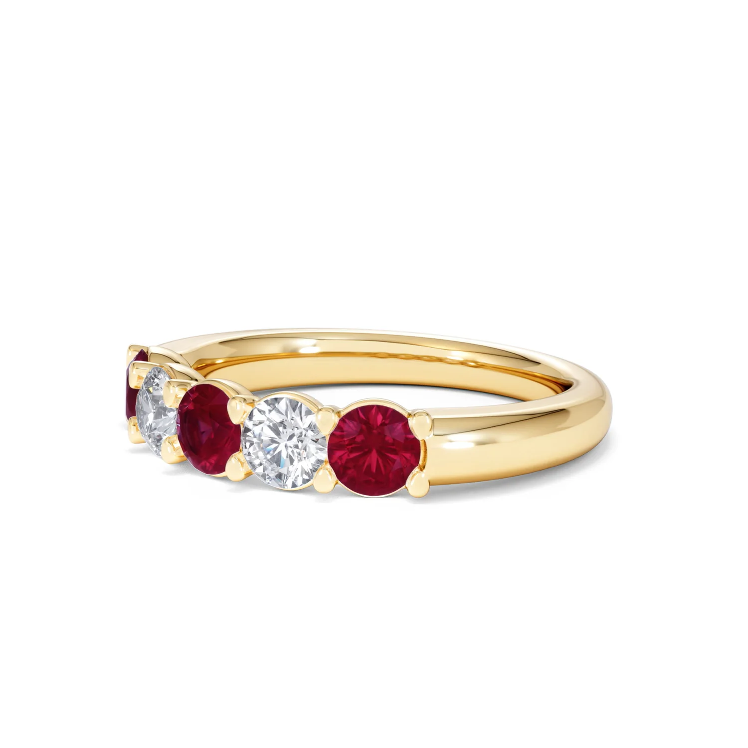 Solene 0.75ct Round Cut Lab Ruby and Lab Diamond Half Eternity Ring in 18K Yellow Gold - Image 79