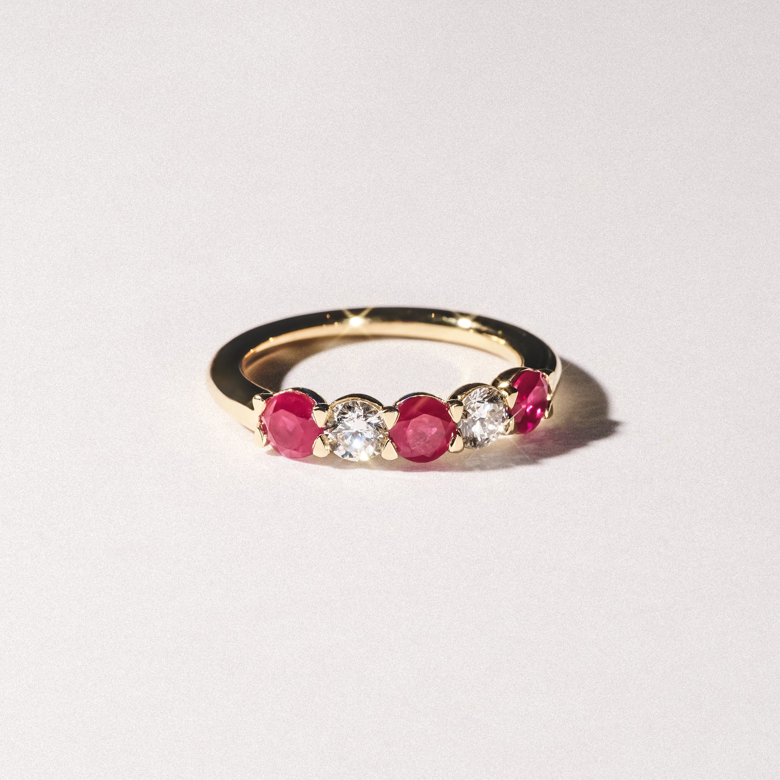 Solene 0.75ct Round Cut Lab Ruby and Lab Diamond Half Eternity Ring in 18K Yellow Gold - Image 8