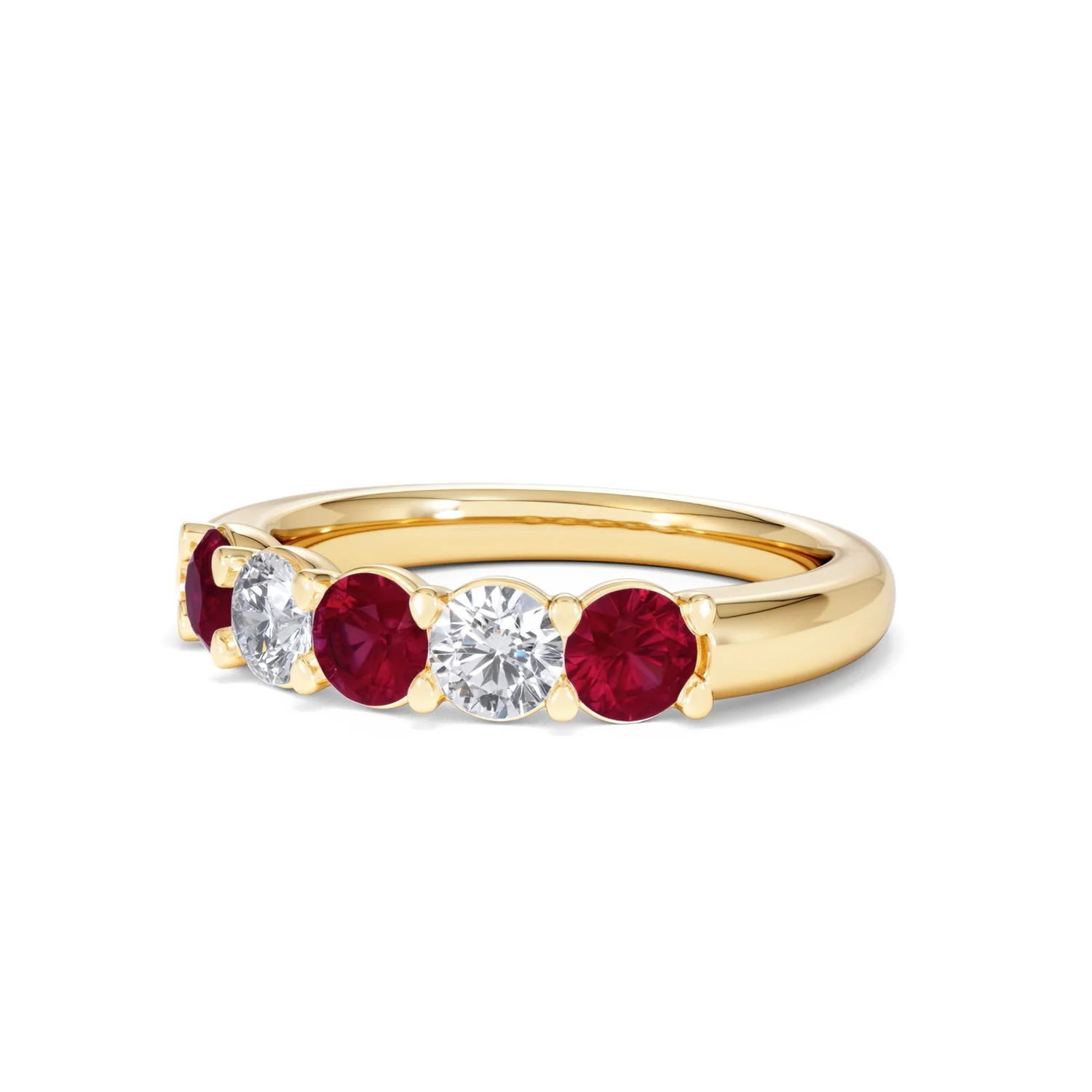 Solene 0.75ct Round Cut Lab Ruby and Lab Diamond Half Eternity Ring in 18K Yellow Gold - Image 82