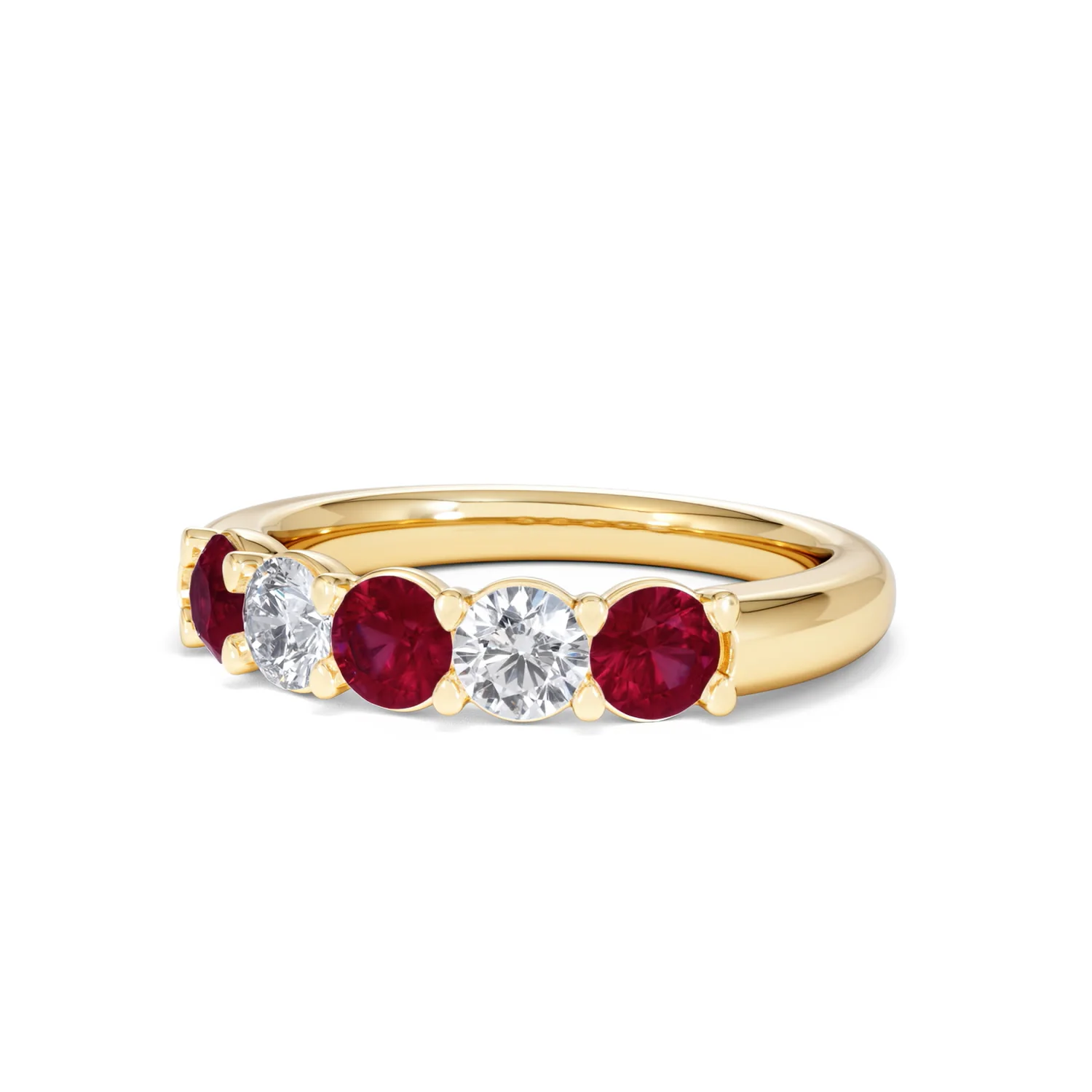 Solene 0.75ct Round Cut Lab Ruby and Lab Diamond Half Eternity Ring in 18K Yellow Gold - Image 83