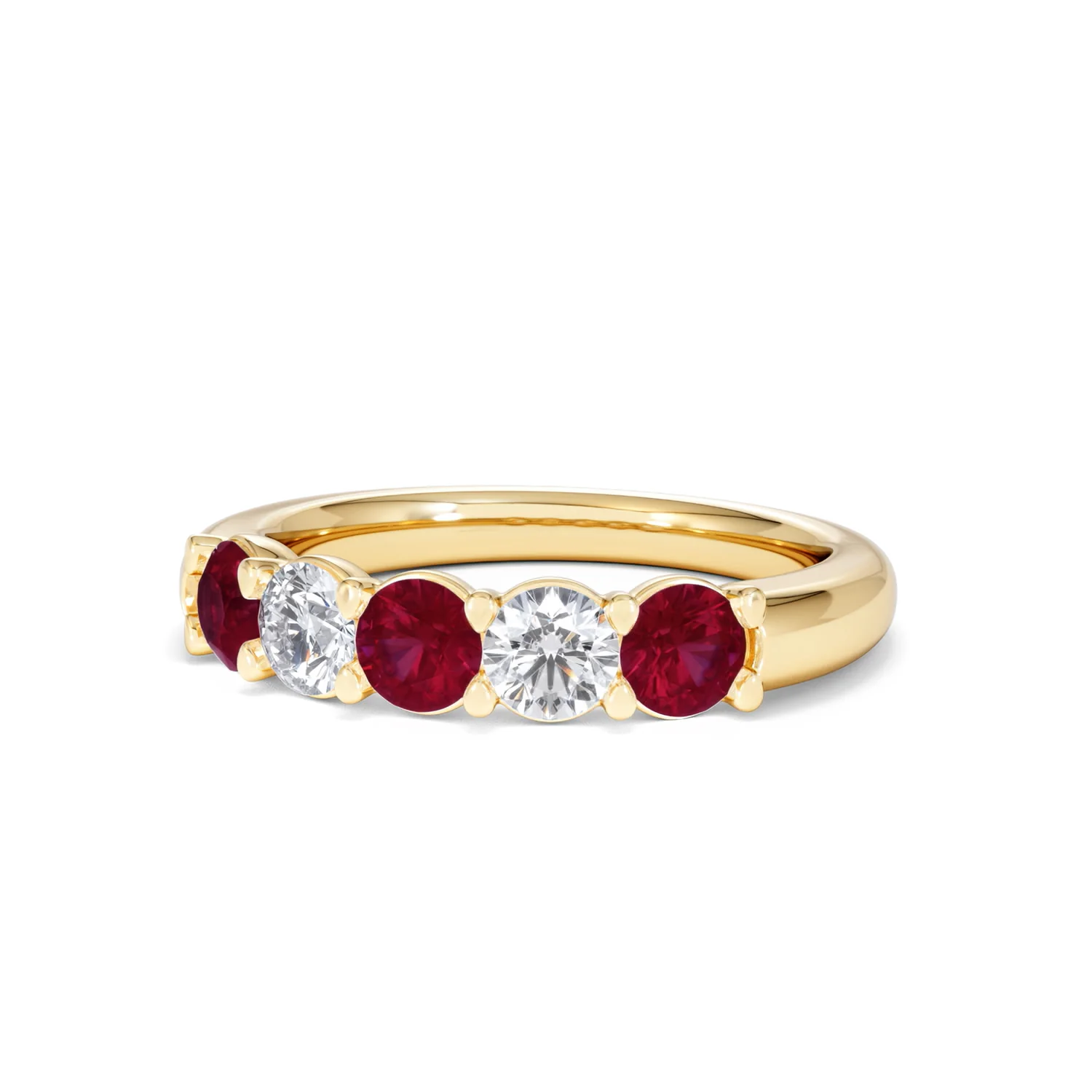 Solene 0.75ct Round Cut Lab Ruby and Lab Diamond Half Eternity Ring in 18K Yellow Gold - Image 84