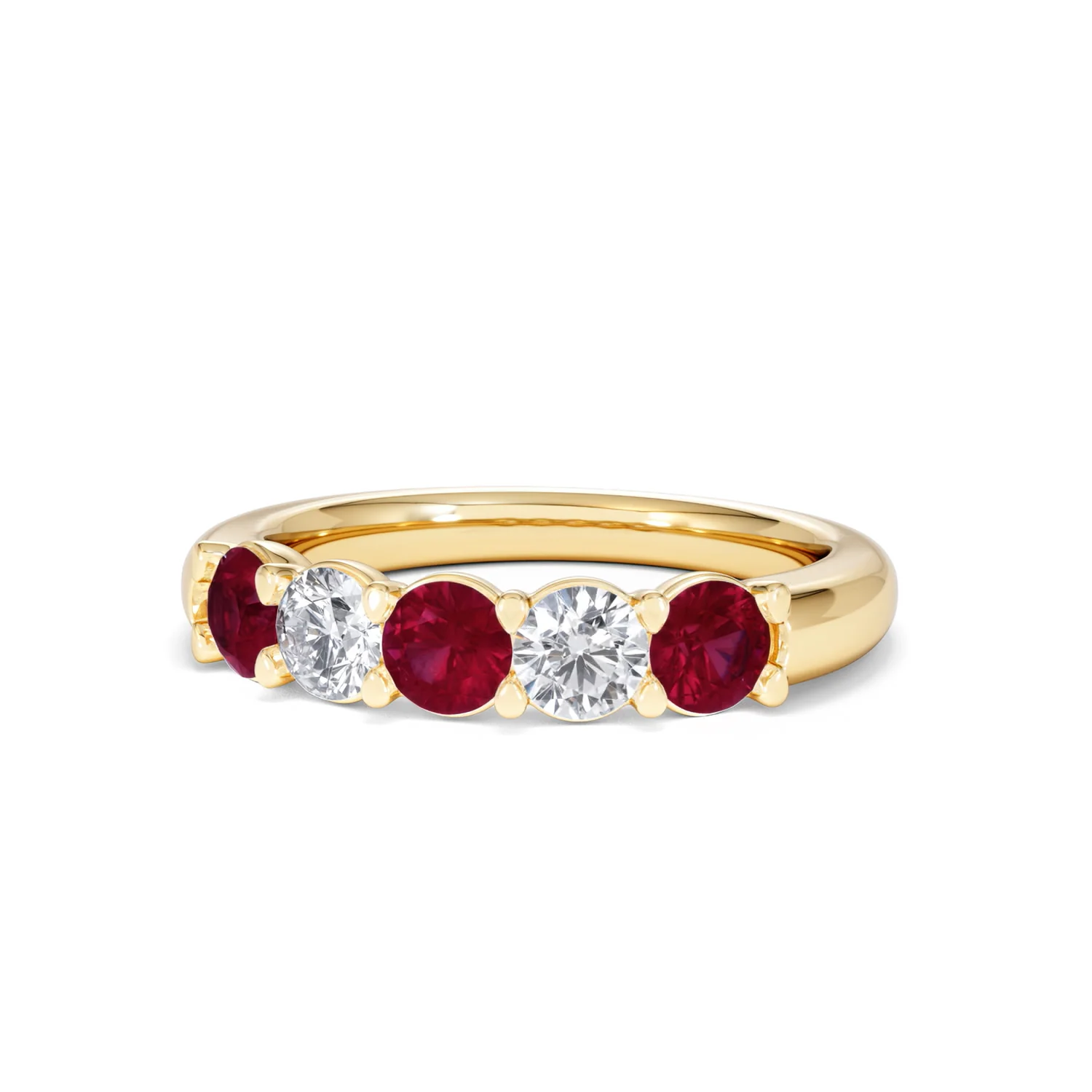 Solene 0.75ct Round Cut Lab Ruby and Lab Diamond Half Eternity Ring in 18K Yellow Gold - Image 85