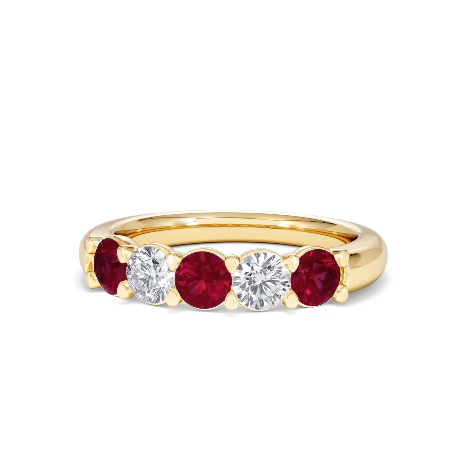 Solene 0.75ct Round Cut Lab Ruby and Lab Diamond Half Eternity Ring in 18K Yellow Gold - Image 86