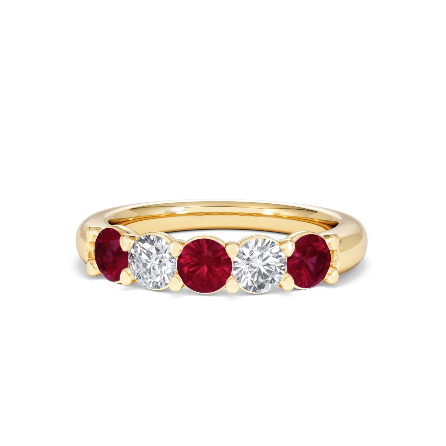 Solene 0.75ct Round Cut Lab Ruby and Lab Diamond Half Eternity Ring in 18K Yellow Gold - Image 87