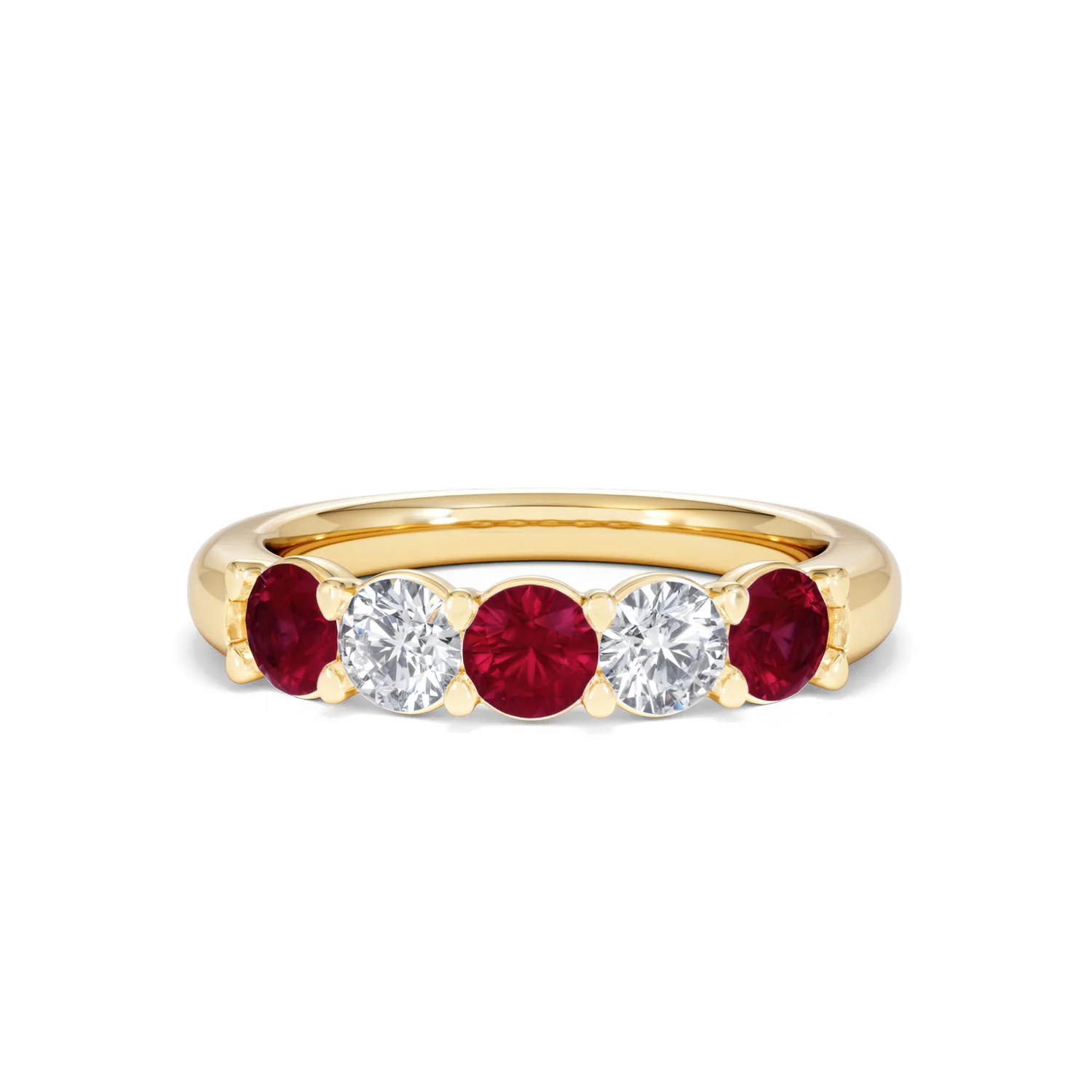 Solene 0.75ct Round Cut Lab Ruby and Lab Diamond Half Eternity Ring in 18K Yellow Gold - Image 88