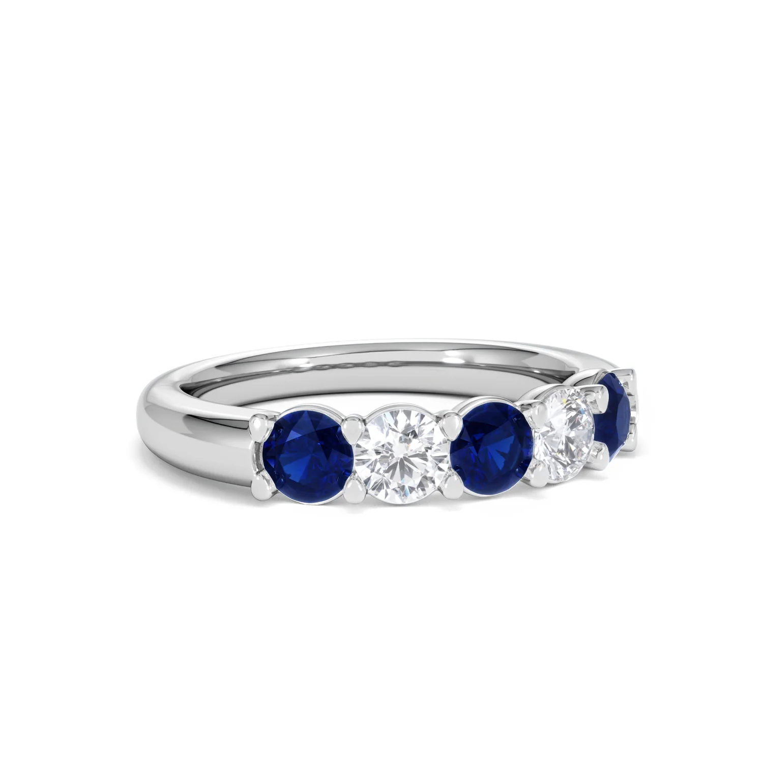 Solene 0.75ct Round Cut Lab Sapphire and Lab Diamond Half Eternity Ring in 18K White Gold - Image 15
