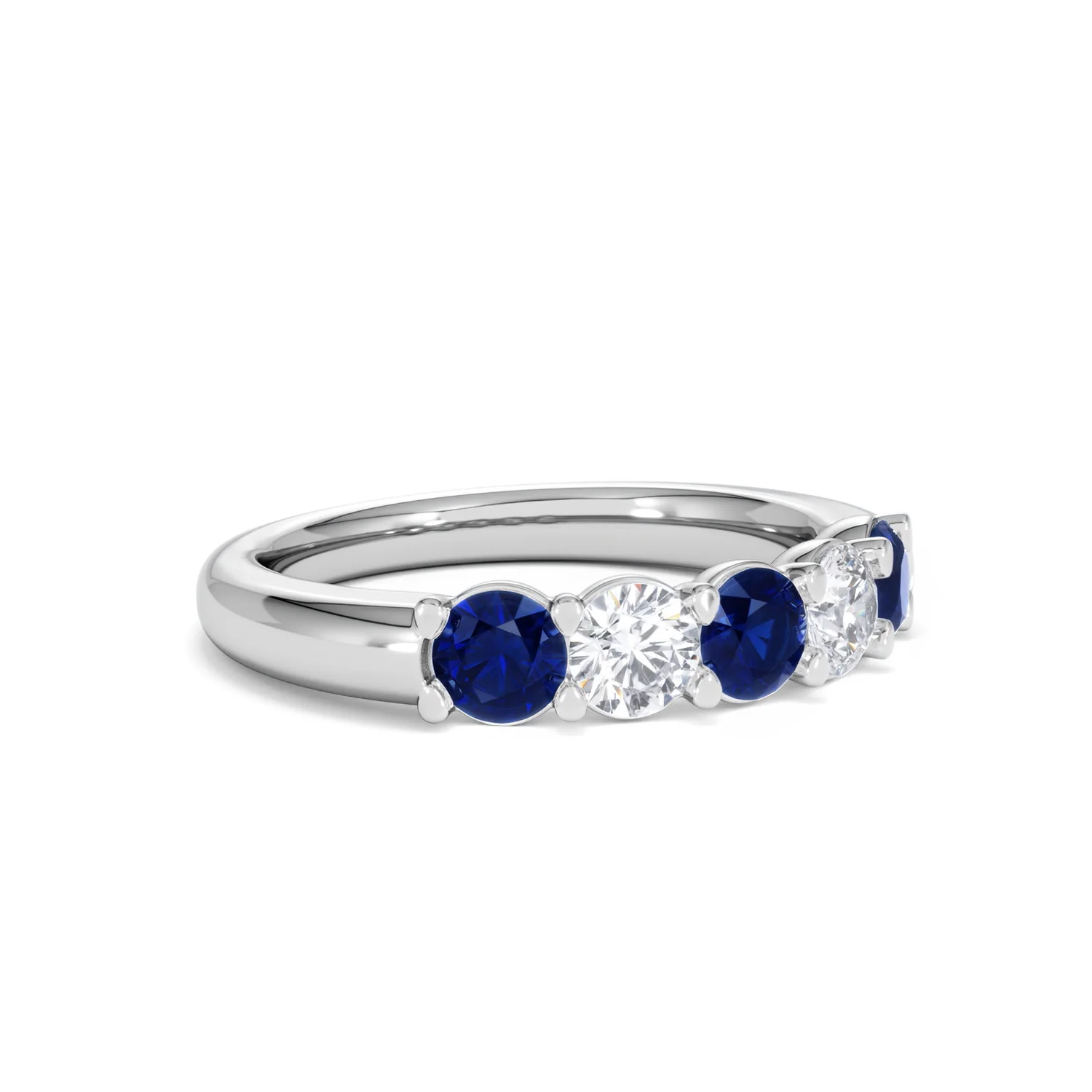 Solene 0.75ct Round Cut Lab Sapphire and Lab Diamond Half Eternity Ring in 18K White Gold - Image 17
