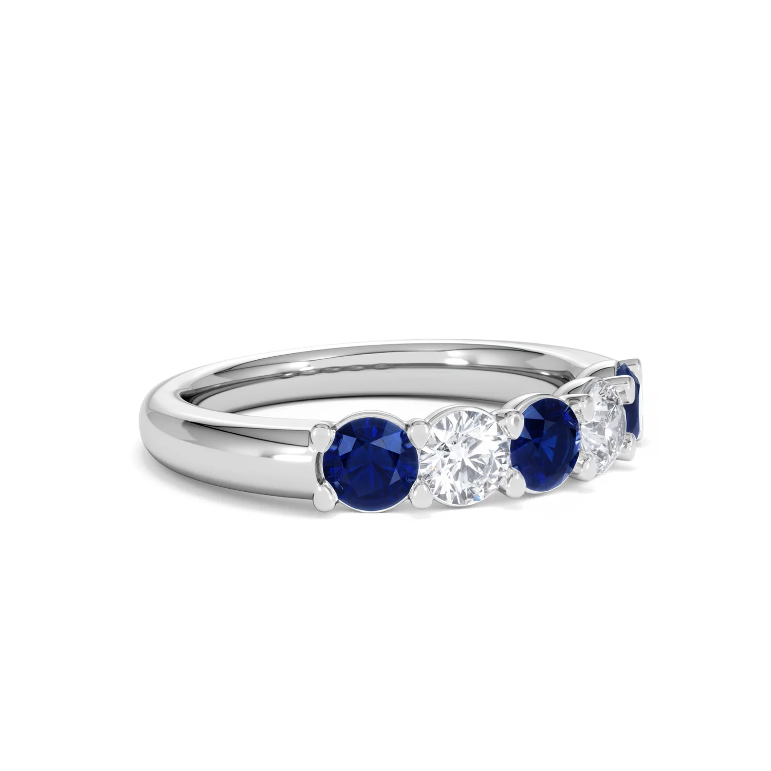 Solene 0.75ct Round Cut Lab Sapphire and Lab Diamond Half Eternity Ring in 18K White Gold - Image 18