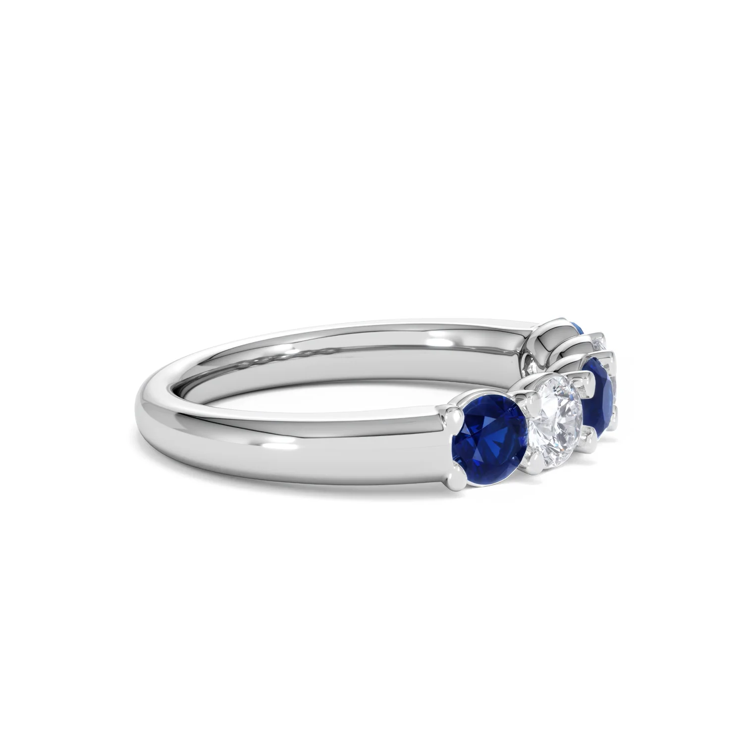 Solene 0.75ct Round Cut Lab Sapphire and Lab Diamond Half Eternity Ring in 18K White Gold - Image 25
