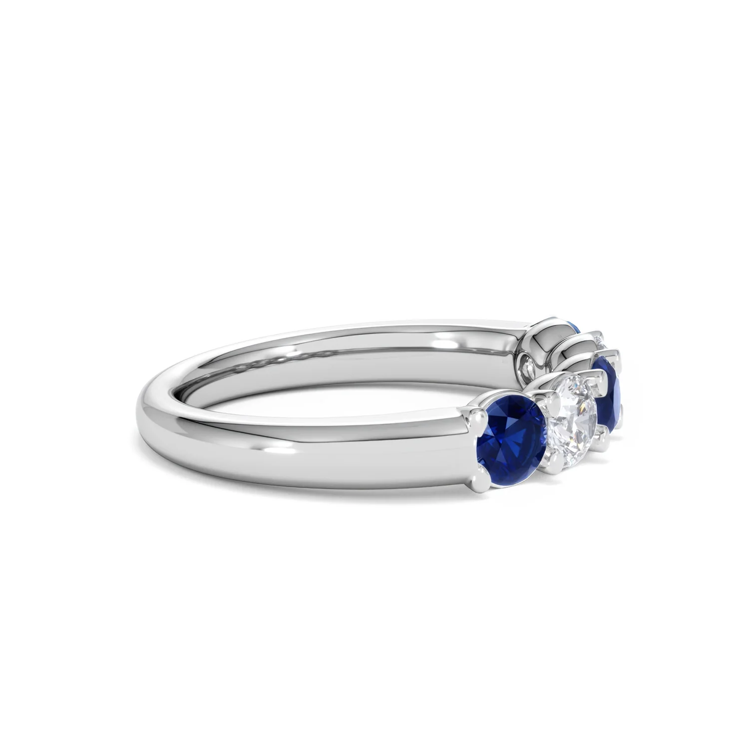 Solene 0.75ct Round Cut Lab Sapphire and Lab Diamond Half Eternity Ring in 18K White Gold - Image 26
