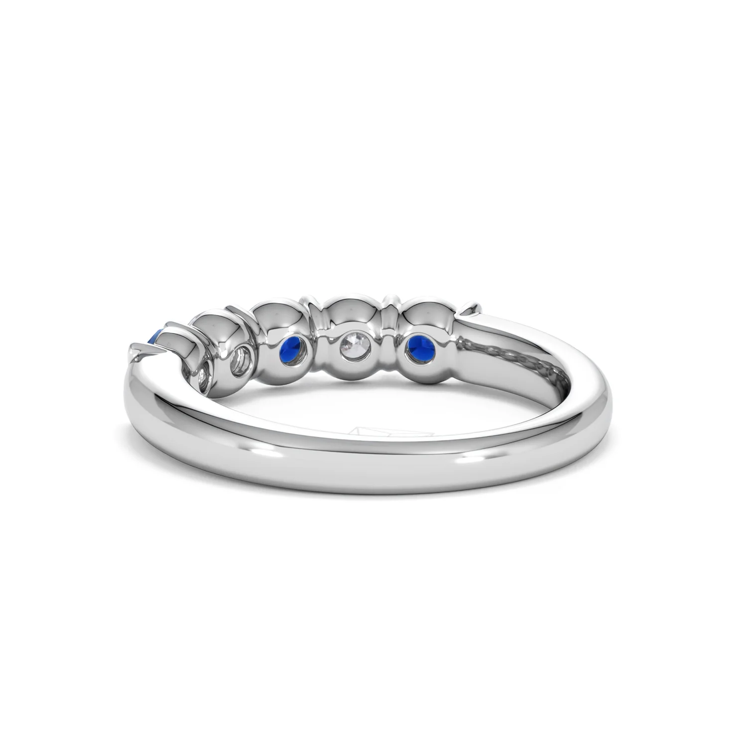 Solene 0.75ct Round Cut Lab Sapphire and Lab Diamond Half Eternity Ring in 18K White Gold - Image 55