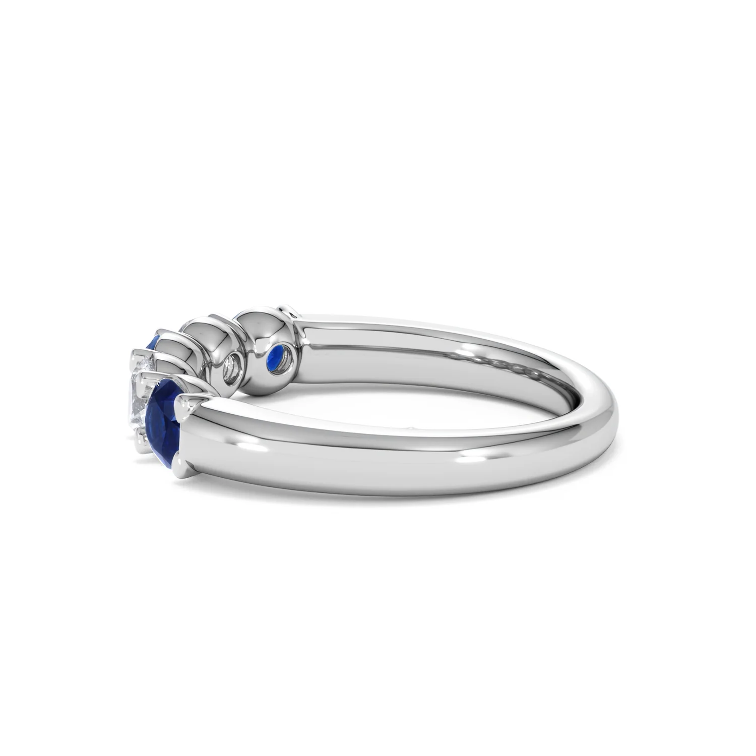 Solene 0.75ct Round Cut Lab Sapphire and Lab Diamond Half Eternity Ring in 18K White Gold - Image 66
