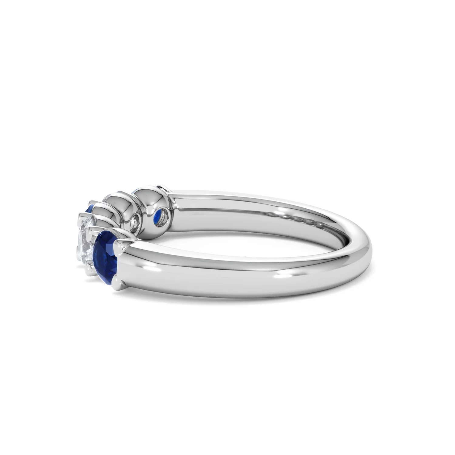 Solene 0.75ct Round Cut Lab Sapphire and Lab Diamond Half Eternity Ring in 18K White Gold - Image 67