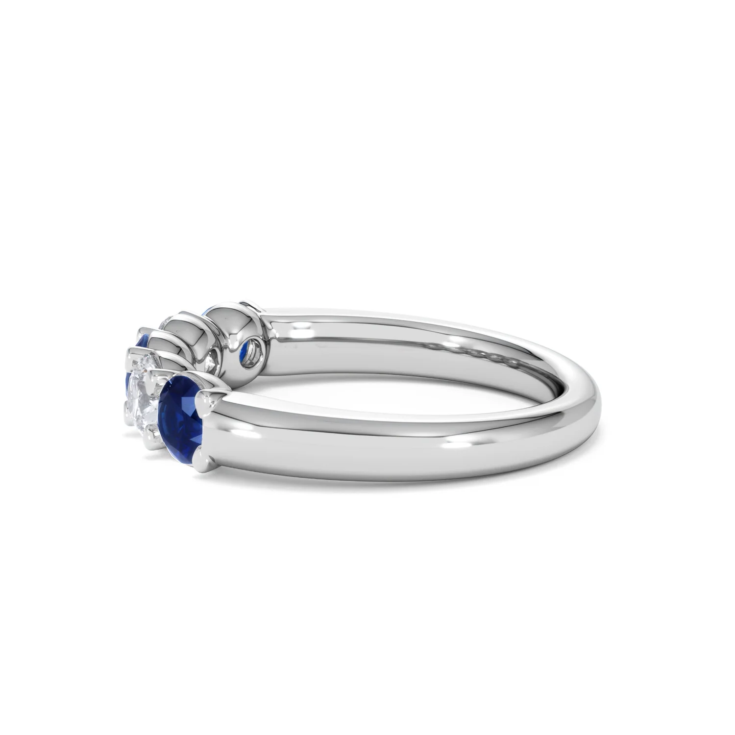 Solene 0.75ct Round Cut Lab Sapphire and Lab Diamond Half Eternity Ring in 18K White Gold - Image 68