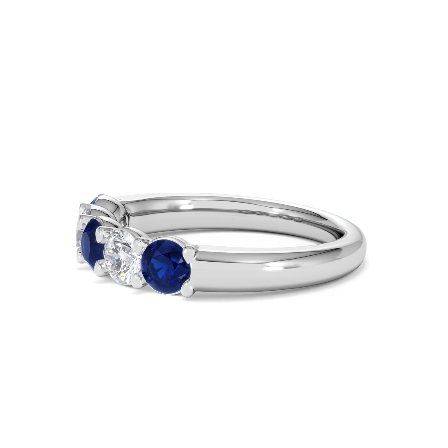Solene 0.75ct Round Cut Lab Sapphire and Lab Diamond Half Eternity Ring in 18K White Gold - Image 74
