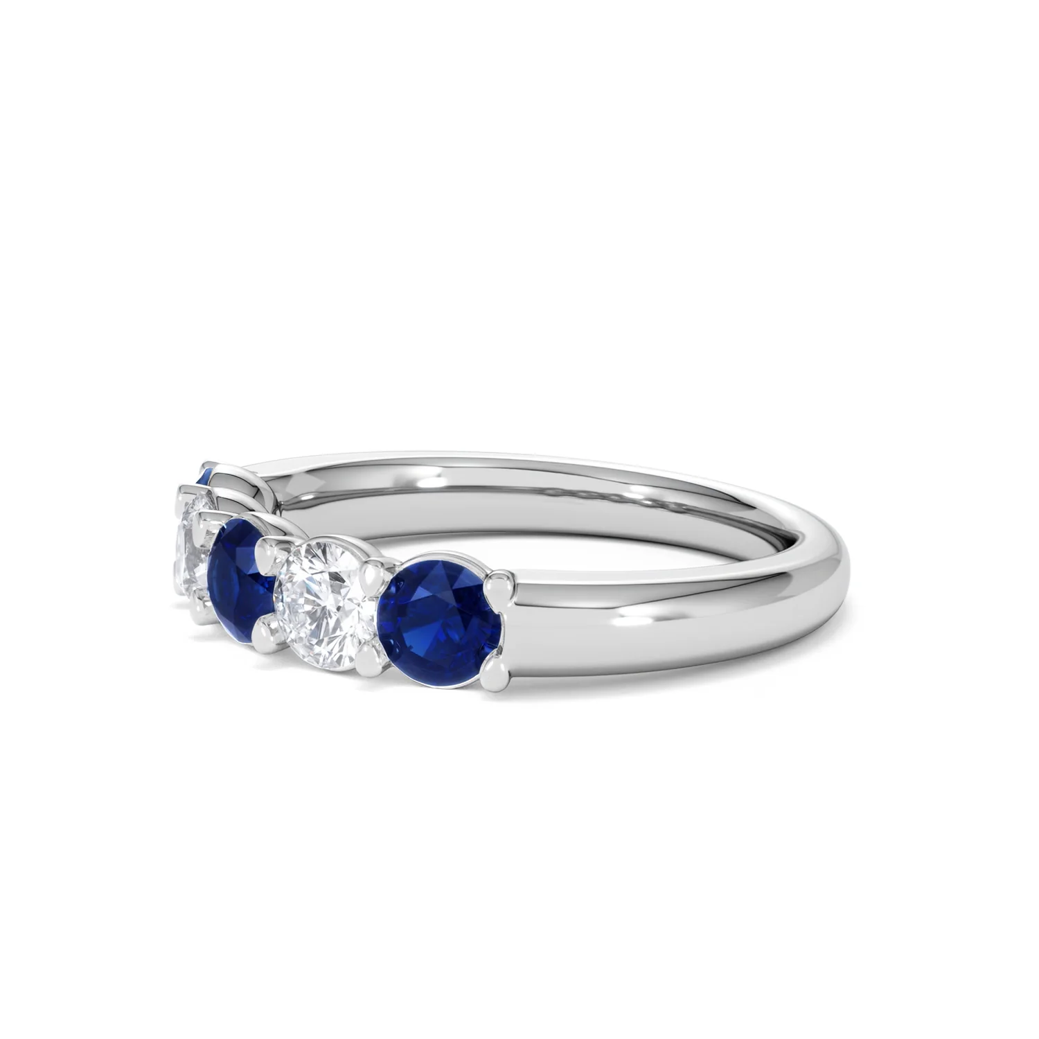 Solene 0.75ct Round Cut Lab Sapphire and Lab Diamond Half Eternity Ring in 18K White Gold - Image 76