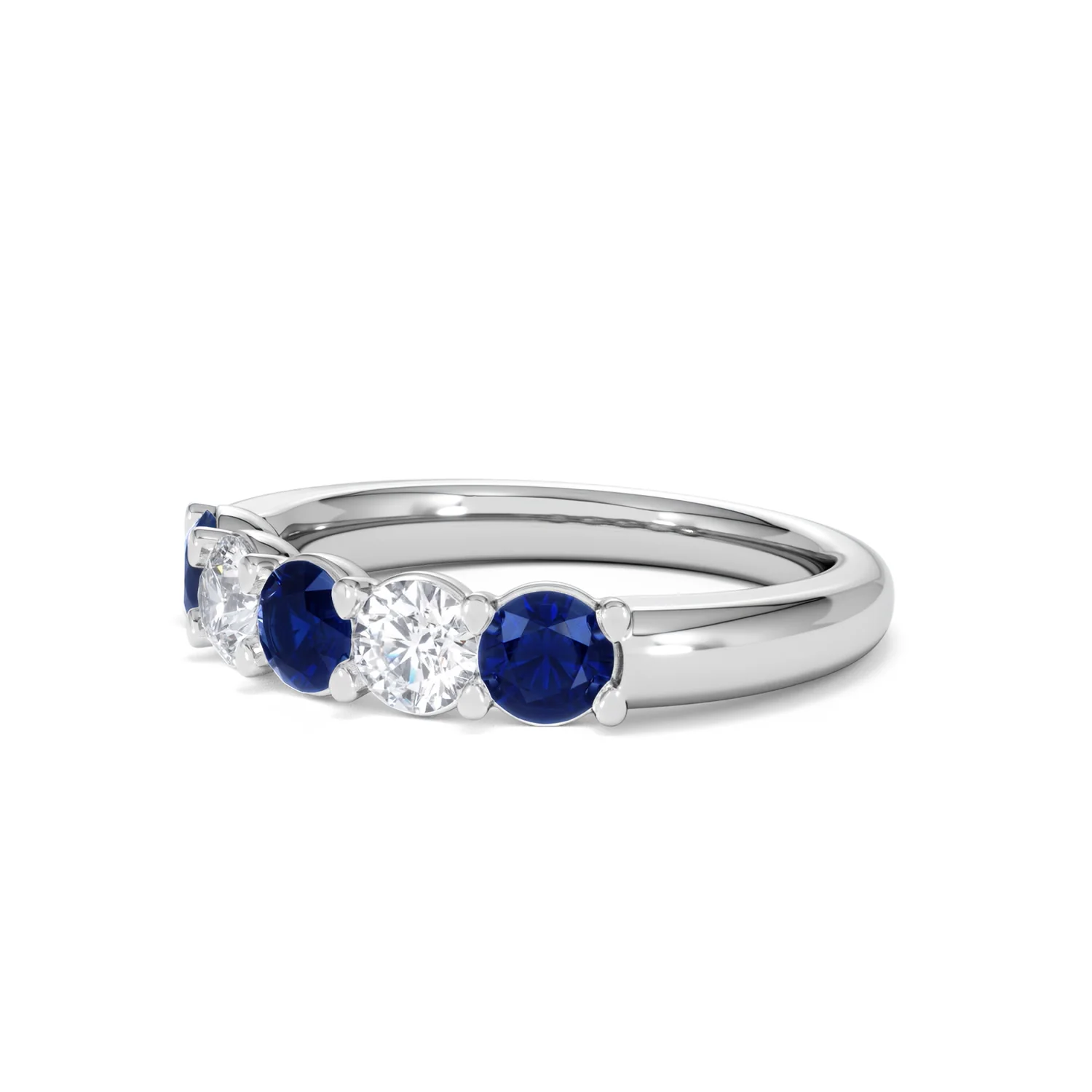 Solene 0.75ct Round Cut Lab Sapphire and Lab Diamond Half Eternity Ring in 18K White Gold - Image 79