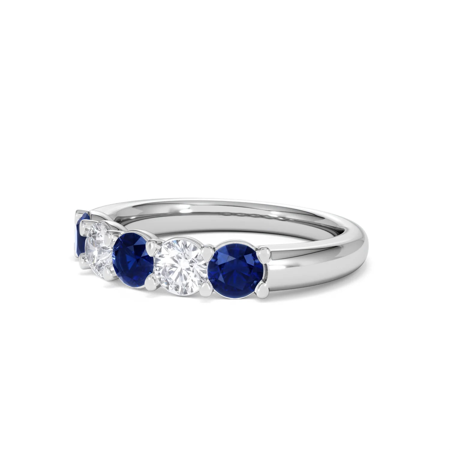 Solene 0.75ct Round Cut Lab Sapphire and Lab Diamond Half Eternity Ring in 18K White Gold - Image 80