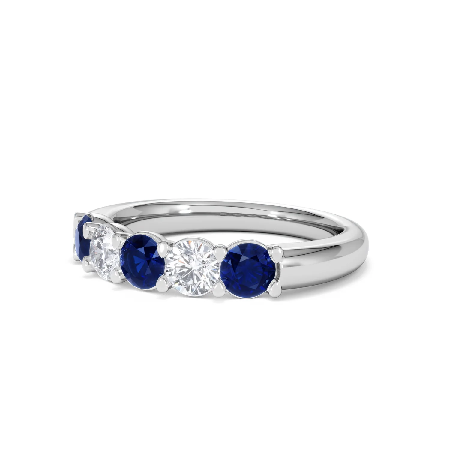 Solene 0.75ct Round Cut Lab Sapphire and Lab Diamond Half Eternity Ring in 18K White Gold - Image 81