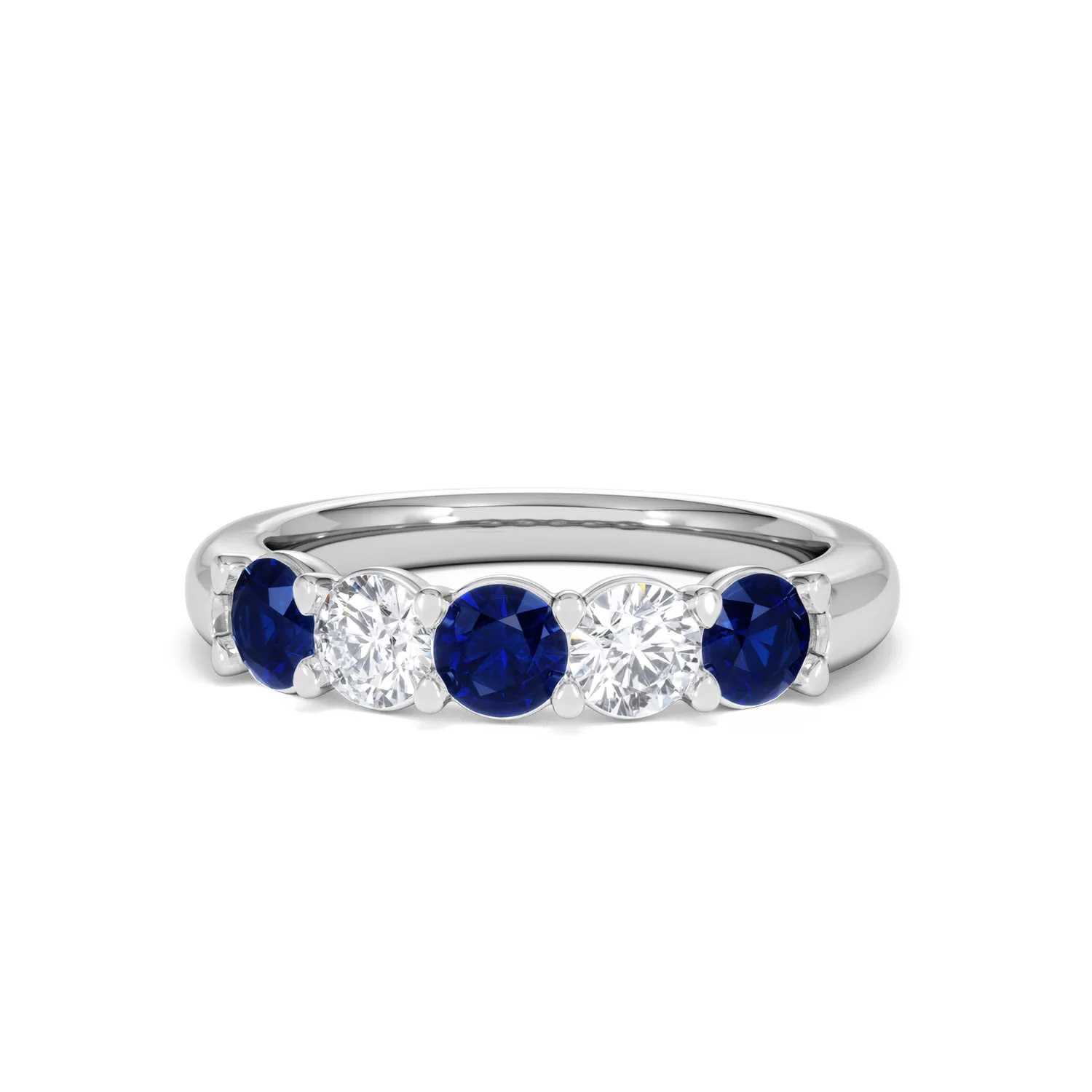 Solene 0.75ct Round Cut Lab Sapphire and Lab Diamond Half Eternity Ring in 18K White Gold - Image 87