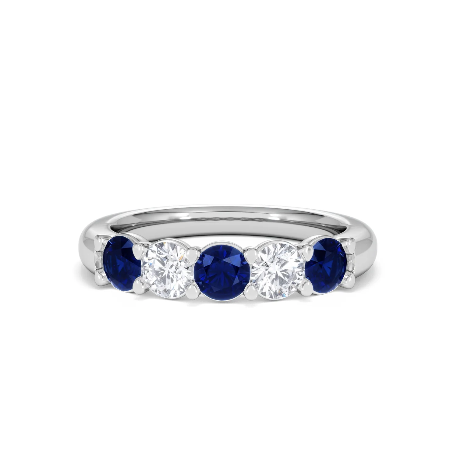 Solene 0.75ct Round Cut Lab Sapphire and Lab Diamond Half Eternity Ring in 18K White Gold - Image 88