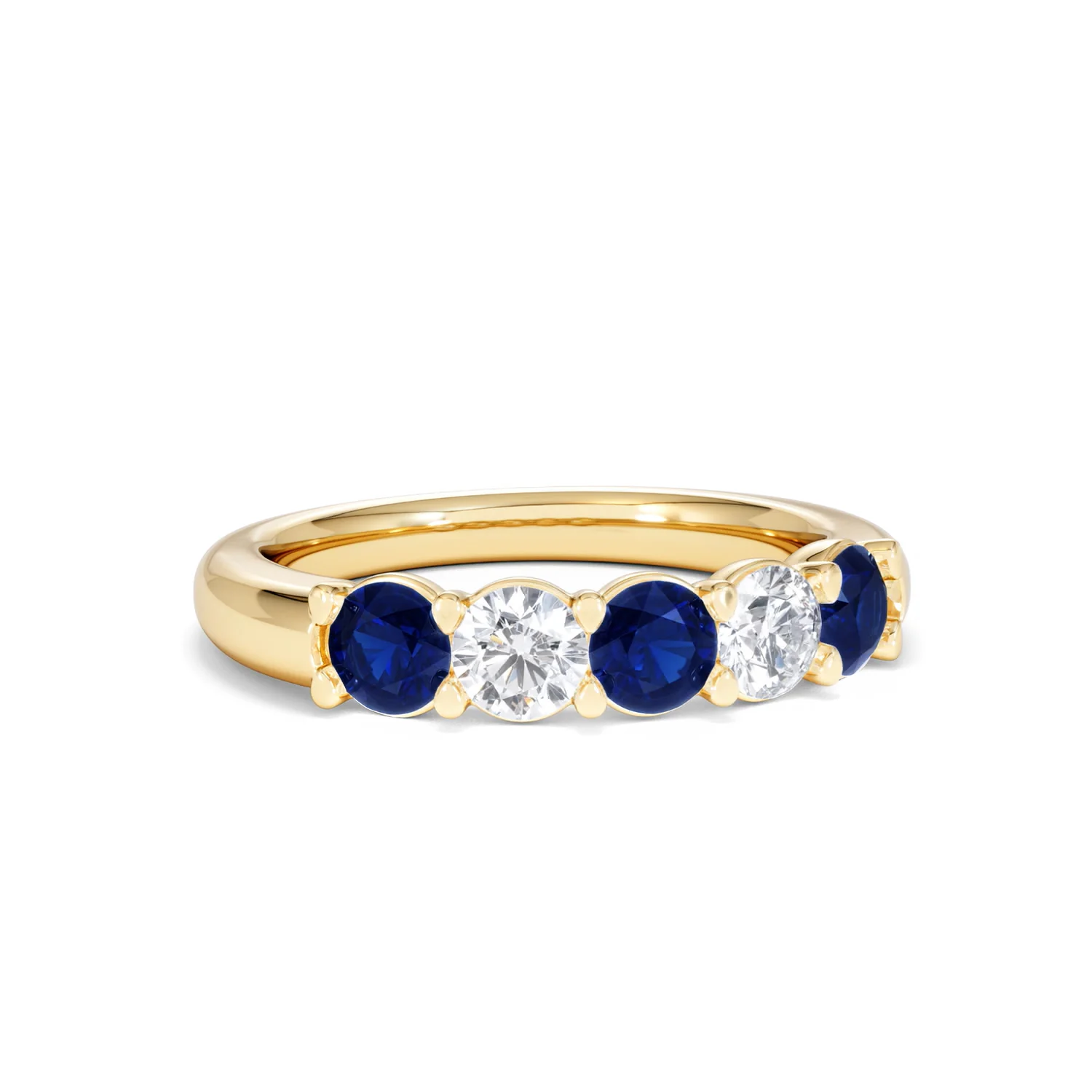 Solene 0.75ct Round Cut Lab Sapphire and Lab Diamond Half Eternity Ring in 18K Yellow Gold - Image 13