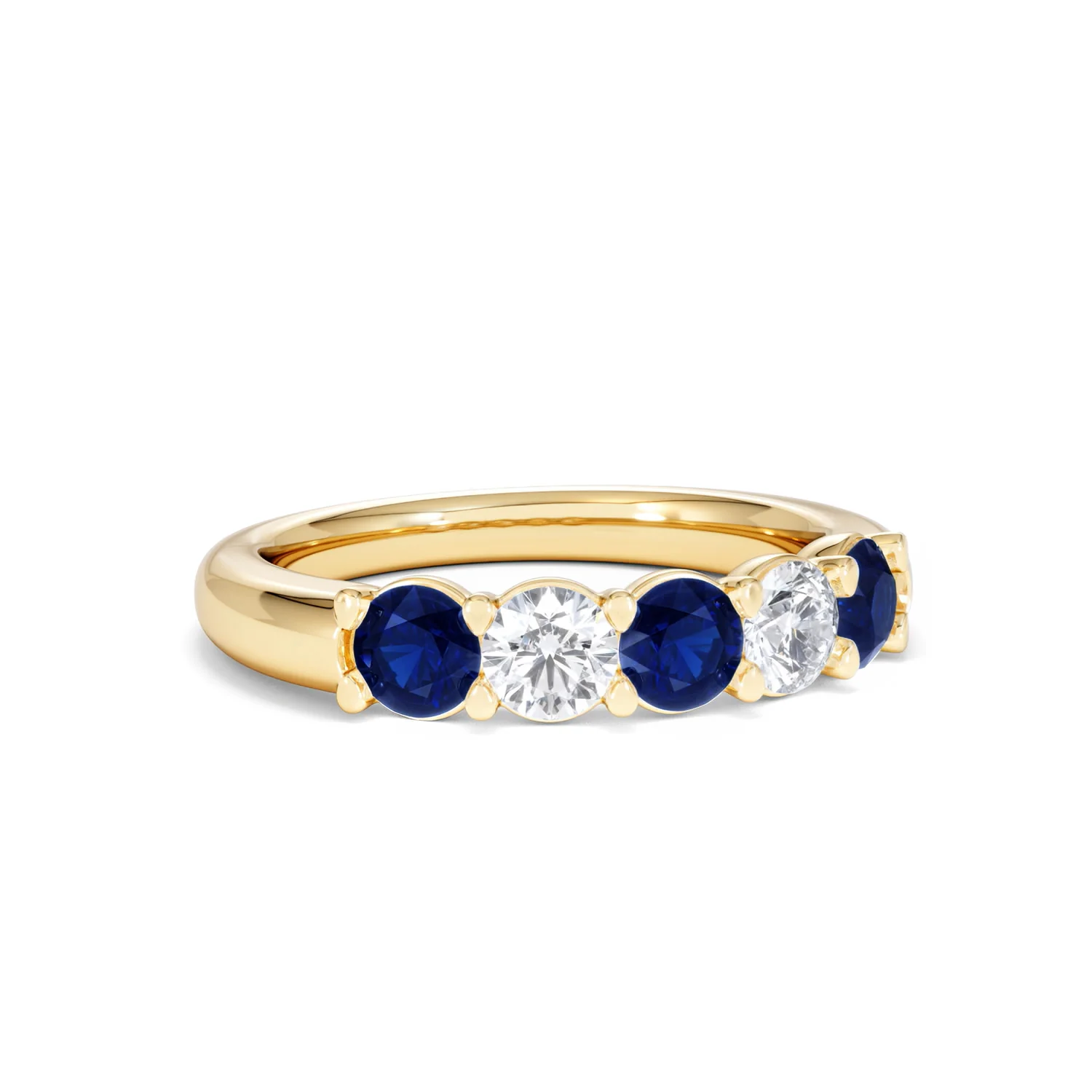 Solene 0.75ct Round Cut Lab Sapphire and Lab Diamond Half Eternity Ring in 18K Yellow Gold - Image 14