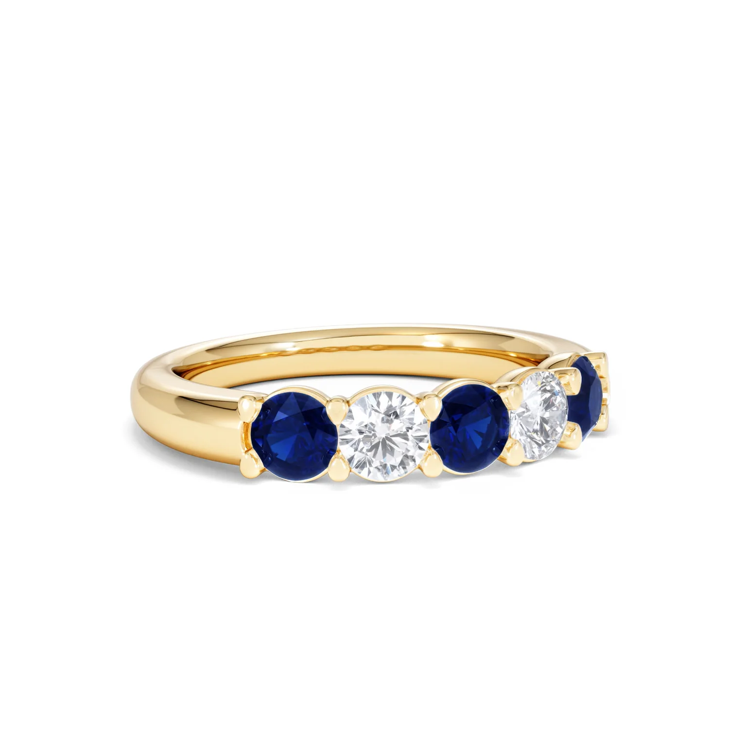 Solene 0.75ct Round Cut Lab Sapphire and Lab Diamond Half Eternity Ring in 18K Yellow Gold - Image 15