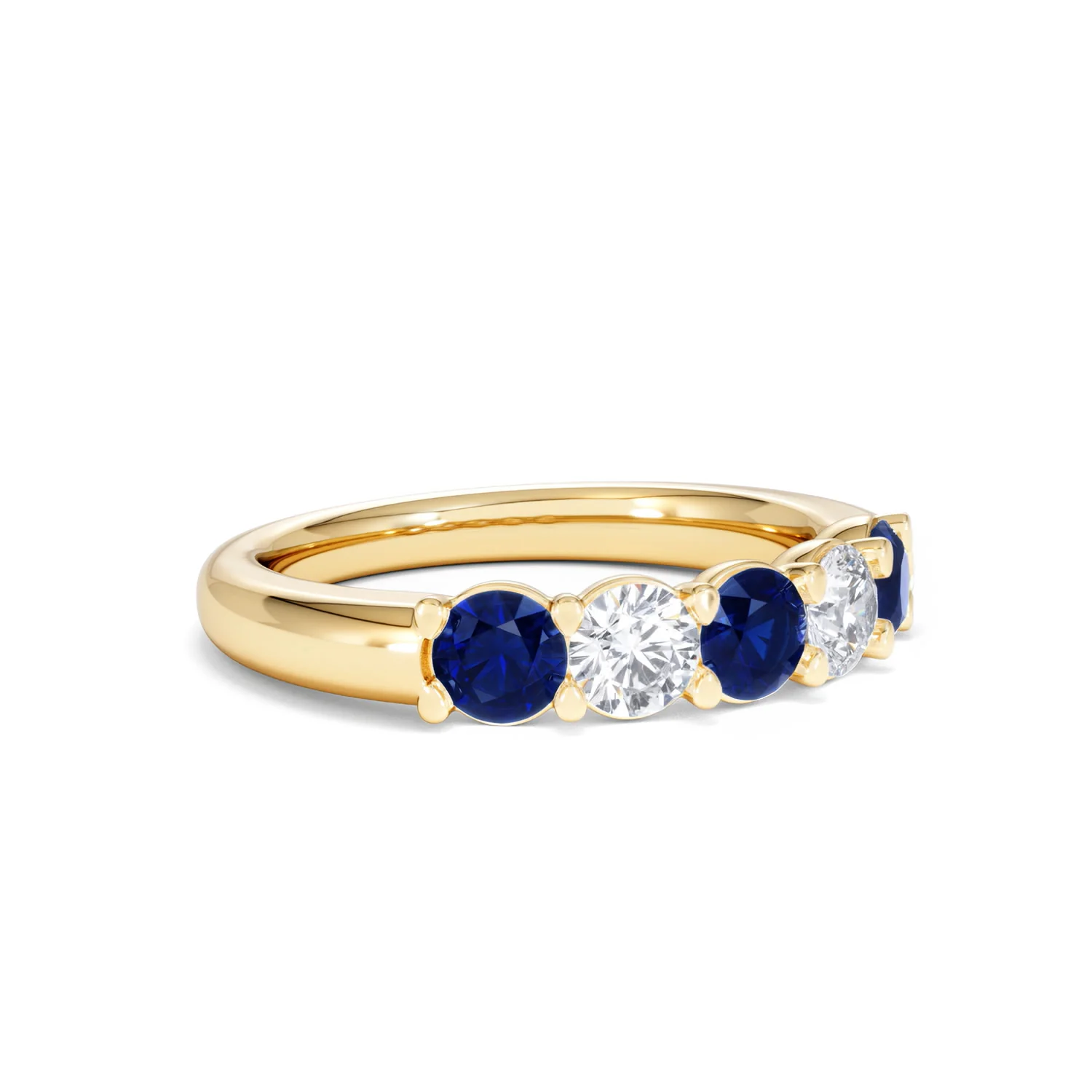 Solene 0.75ct Round Cut Lab Sapphire and Lab Diamond Half Eternity Ring in 18K Yellow Gold - Image 17