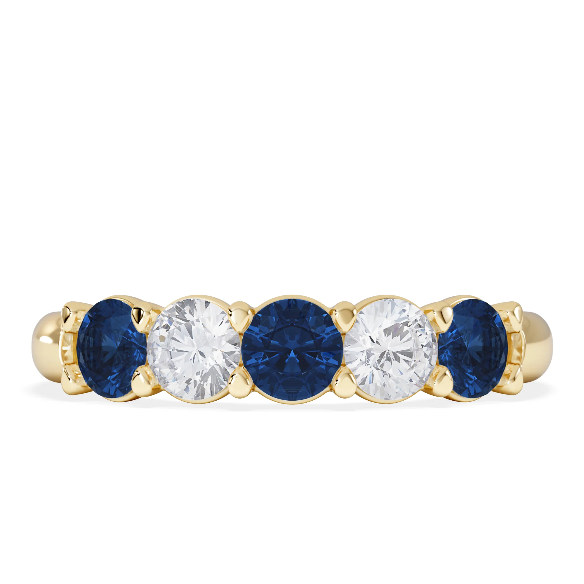 Solene 0.75ct Round Cut Lab Sapphire and Lab Diamond Half Eternity Ring in 18K Yellow Gold - Image 3