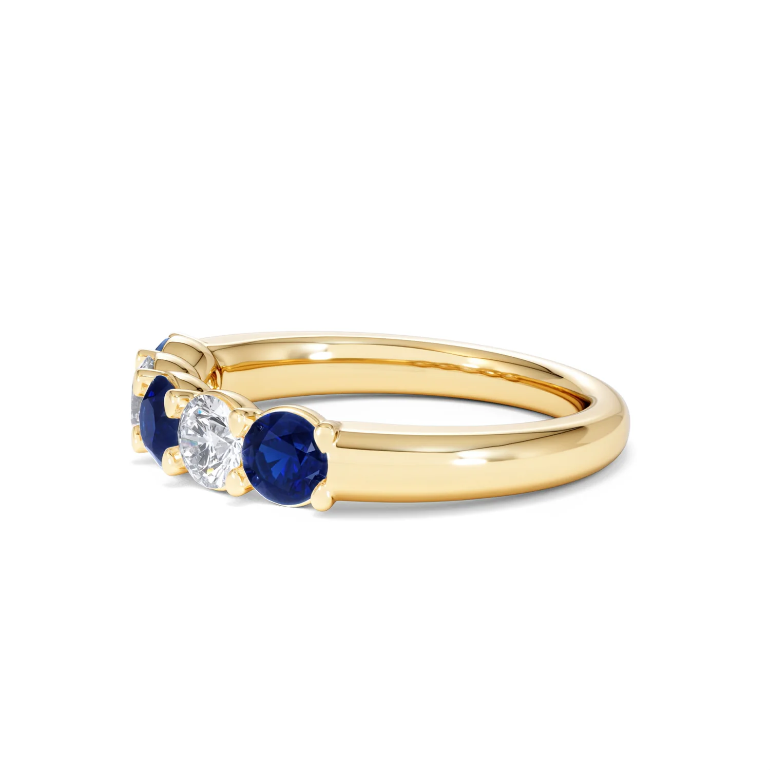 Solene 0.75ct Round Cut Lab Sapphire and Lab Diamond Half Eternity Ring in 18K Yellow Gold - Image 74