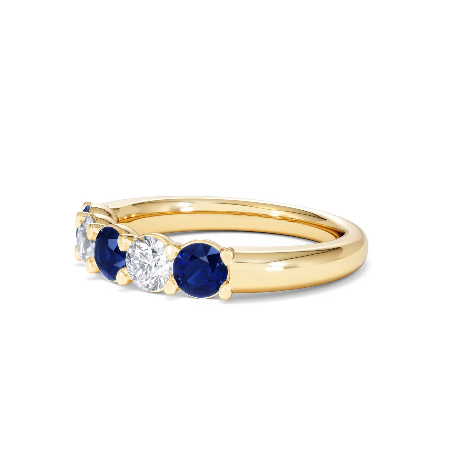 Solene 0.75ct Round Cut Lab Sapphire and Lab Diamond Half Eternity Ring in 18K Yellow Gold - Image 77