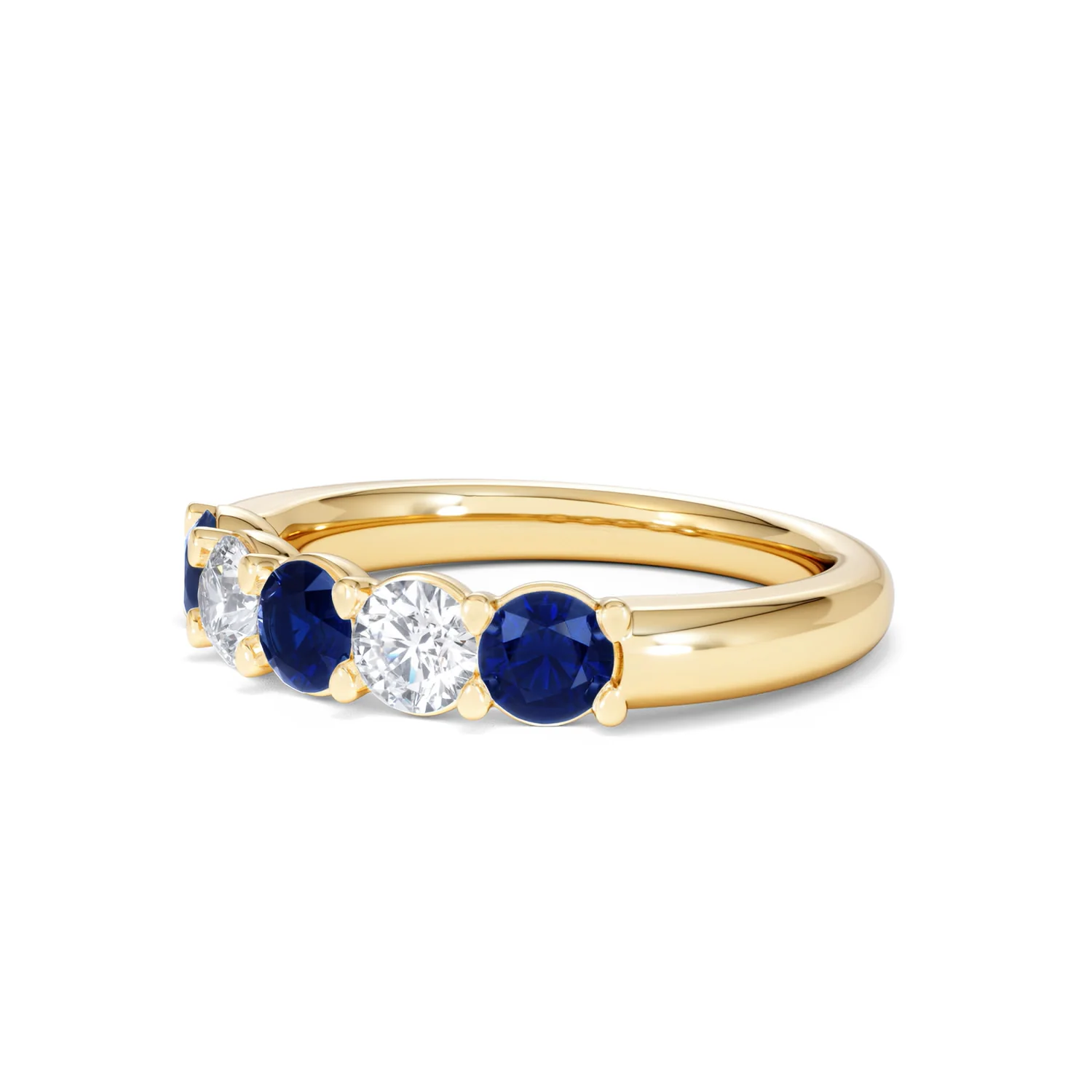 Solene 0.75ct Round Cut Lab Sapphire and Lab Diamond Half Eternity Ring in 18K Yellow Gold - Image 79