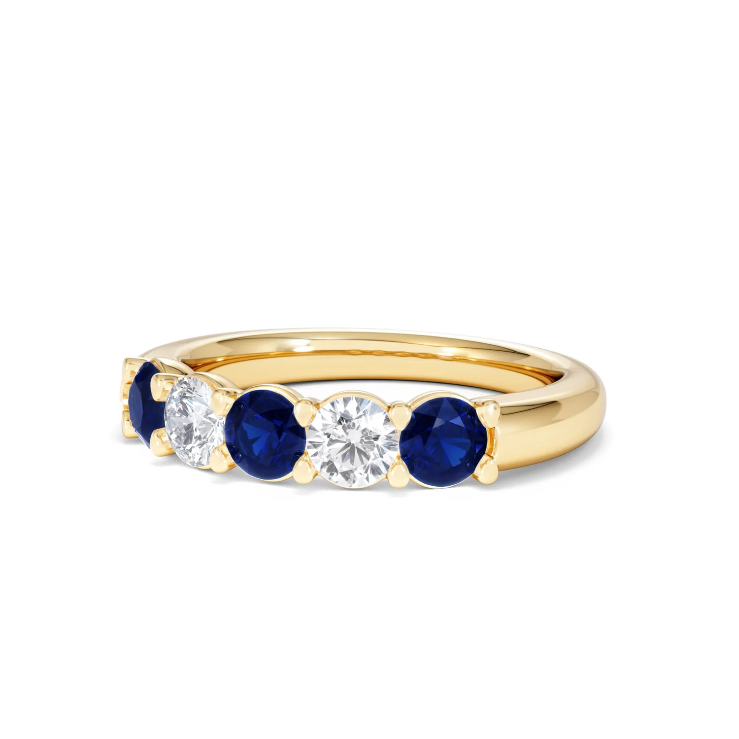 Solene 0.75ct Round Cut Lab Sapphire and Lab Diamond Half Eternity Ring in 18K Yellow Gold - Image 83