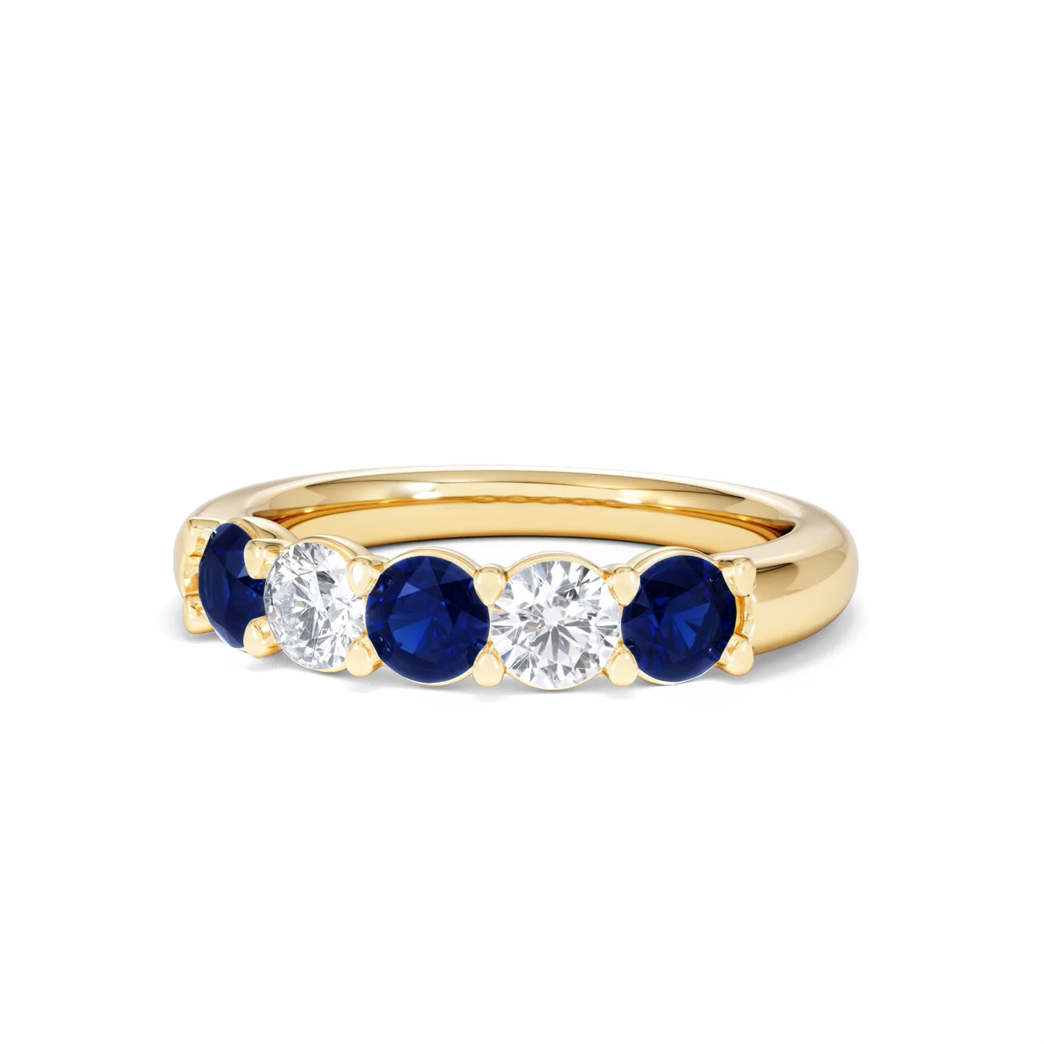 Solene 0.75ct Round Cut Lab Sapphire and Lab Diamond Half Eternity Ring in 18K Yellow Gold - Image 85