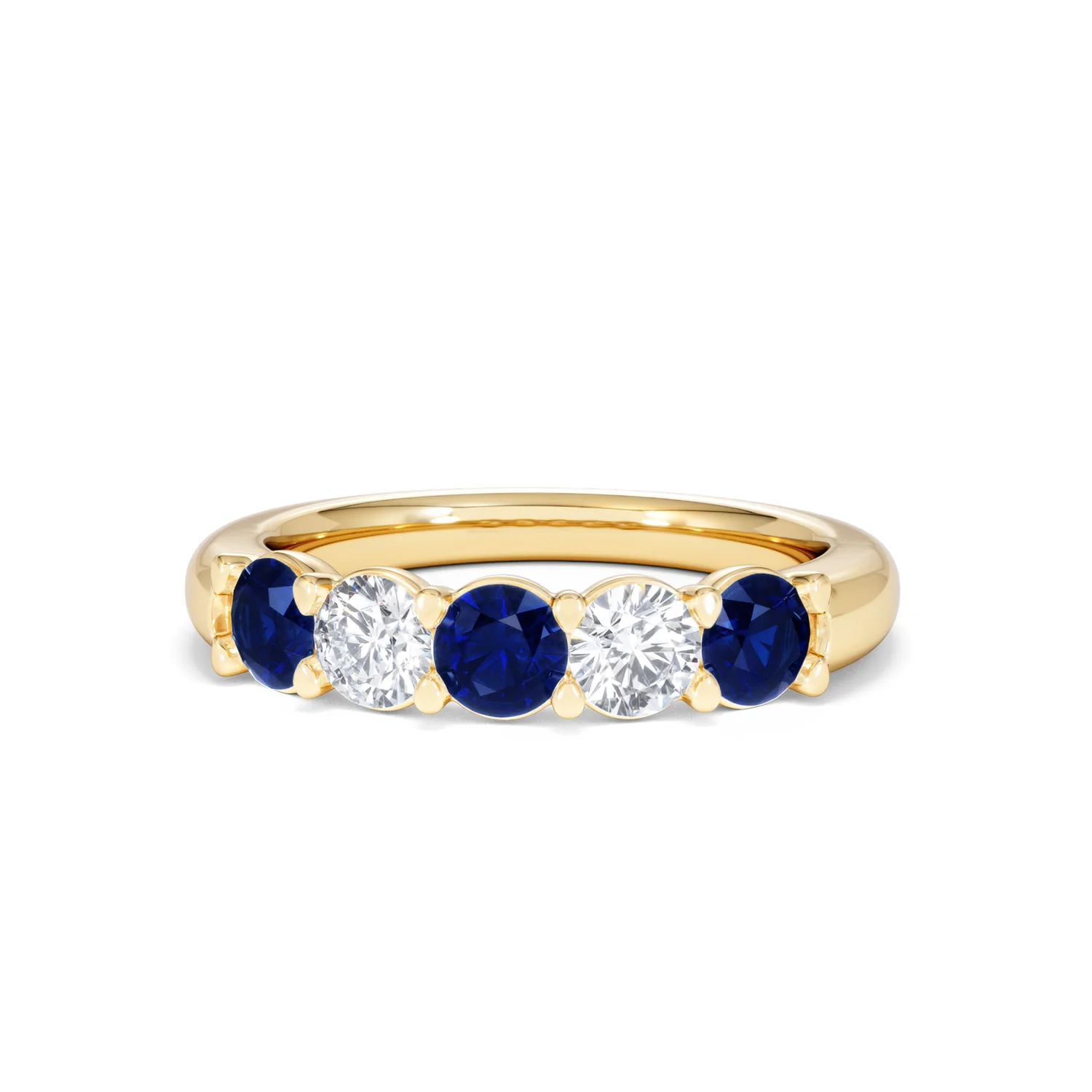 Solene 0.75ct Round Cut Lab Sapphire and Lab Diamond Half Eternity Ring in 18K Yellow Gold - Image 87